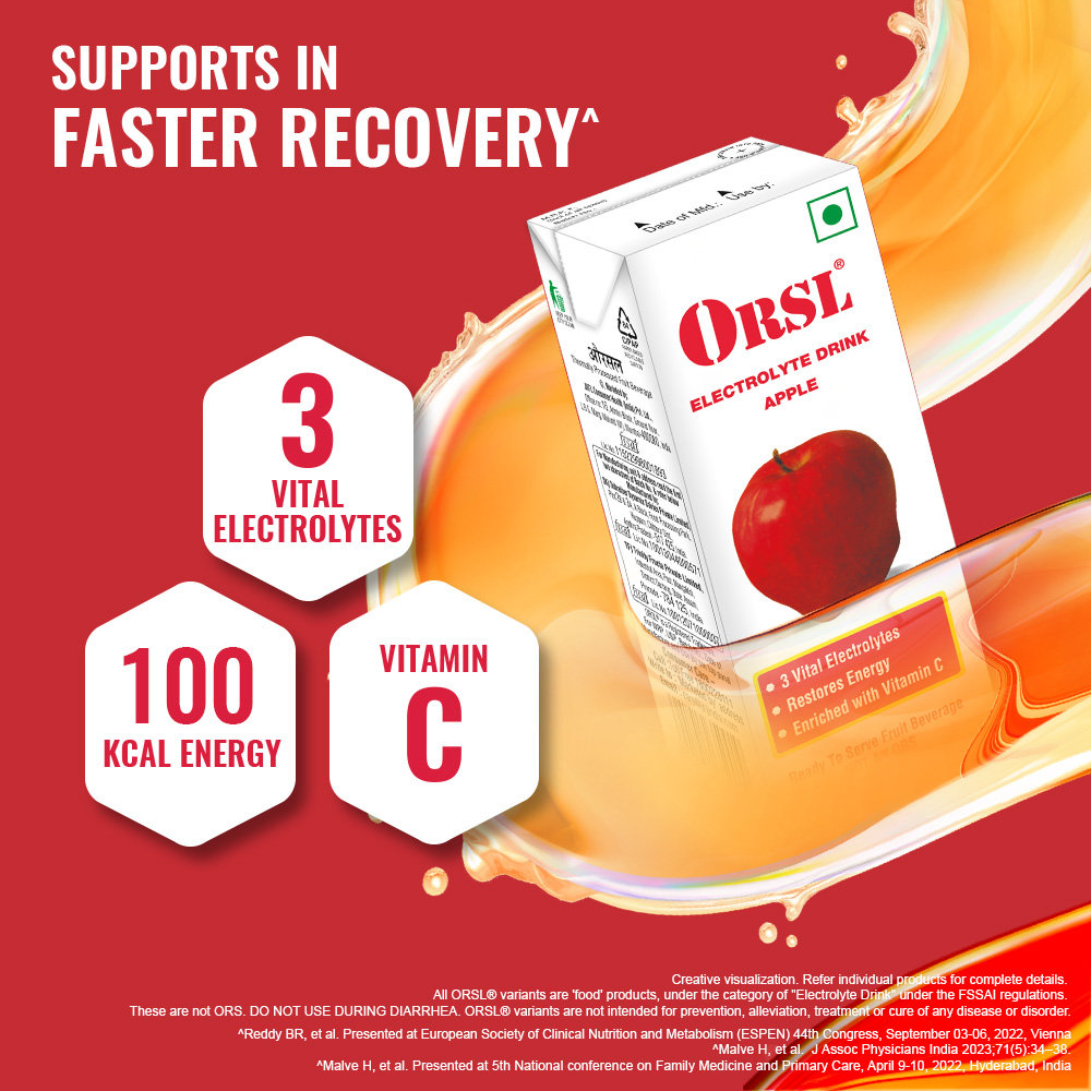 ORSL Electrolyte Apple Drink, 200 ml, Pack of 1 ORSL Electrolyte Apple Drink, 200 ml, Pack of 1