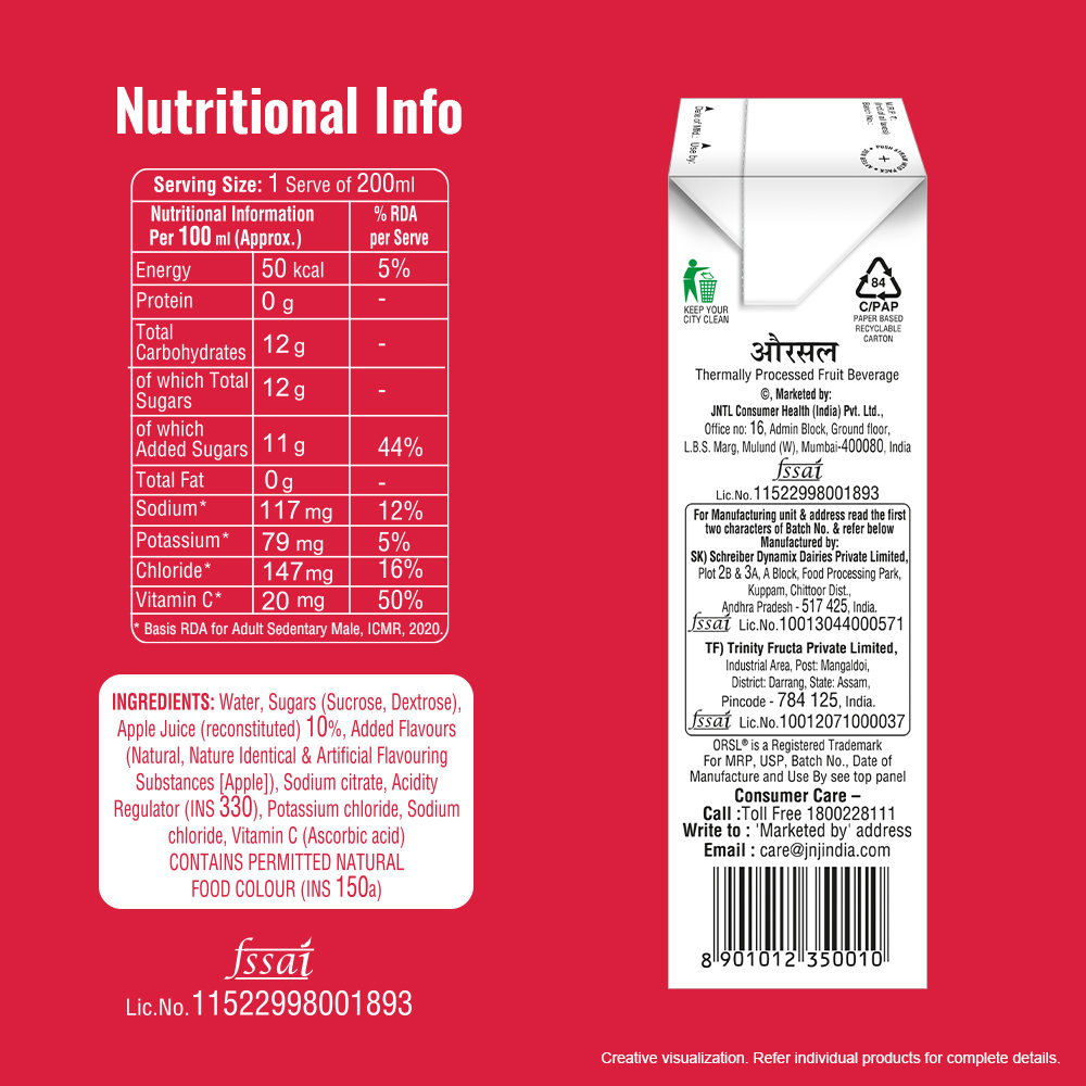 ORSL Electrolyte Apple Drink, 200 ml, Pack of 1 ORSL Electrolyte Apple Drink, 200 ml, Pack of 1