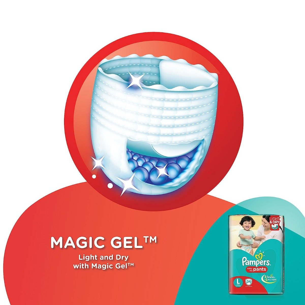 Pampers Baby Dry Diaper Pants Large, 34 Count, Pack of 1 Pampers Baby Dry Diaper Pants Large, 34 Count, Pack of 1