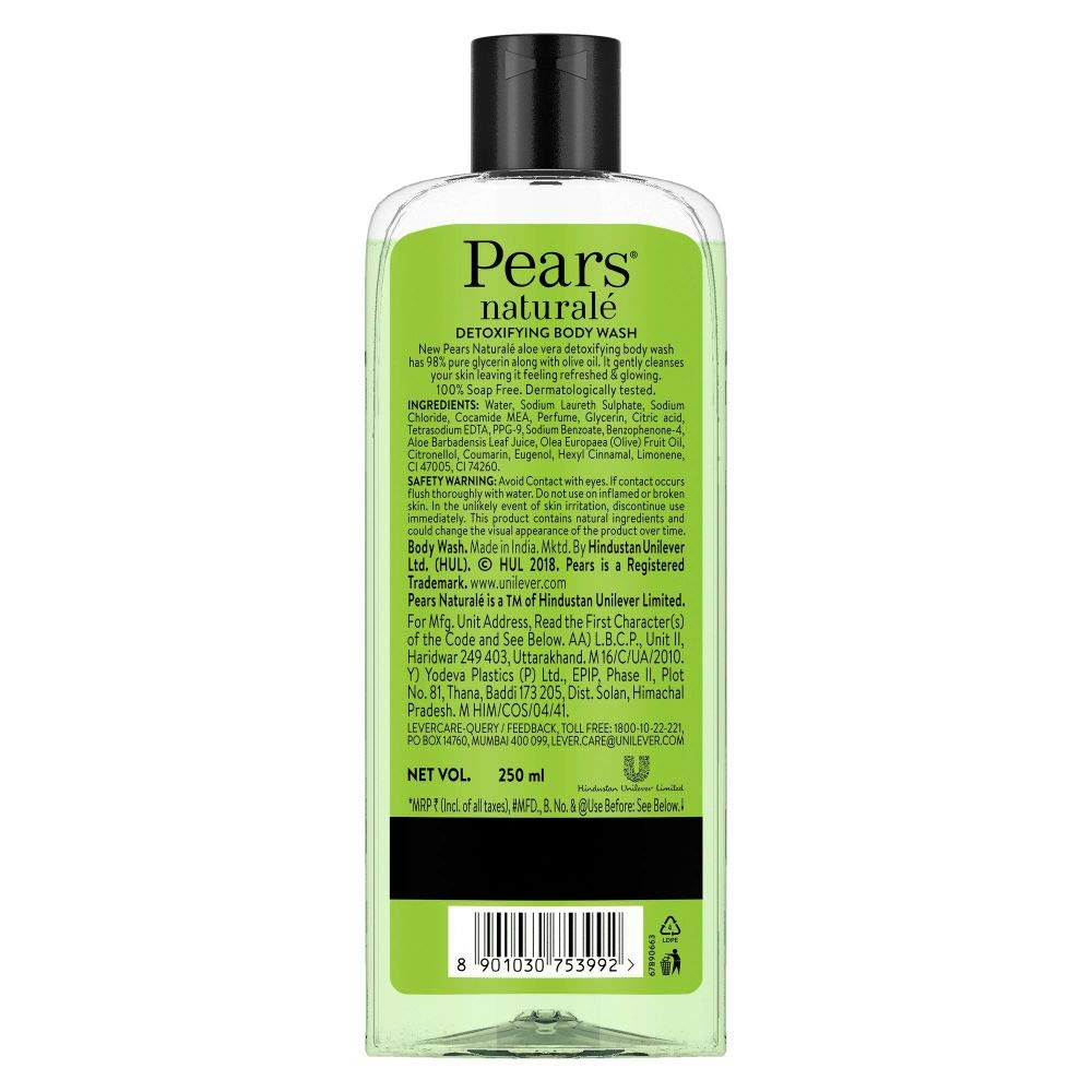 Pears Naturale Detoxifying Aloe Vera Body Wash 250 ml | 98% Pure Glycerin, Aloe Vera & Olive Oil | Gentle Skin Cleansing | For Refreshed & Glowing Skin, Pack of 1 Pears Naturale Detoxifying Aloe Vera Body Wash 250 ml | 98% Pure Glycerin, Aloe Vera & Olive Oil | Gentle Skin Cleansing | For Refreshed & Glowing Skin, Pack of 1
