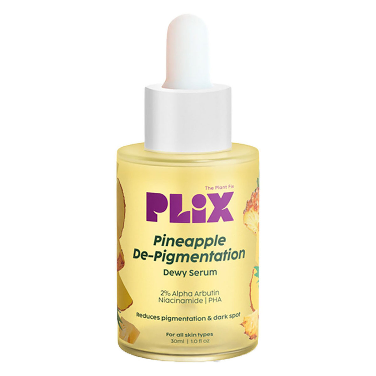 Plix Pineapple De-Pigmentation Dewy Serum 30 ml | 2% Alpha Arbutin, Niacinamide, PHA | Reduces Pigmentation, Dark Spots | Gives Brighter & Even Toned Skin | For All Skin Type, Pack of 1 Plix Pineapple De-Pigmentation Dewy Serum 30 ml | 2% Alpha Arbutin, Niacinamide, PHA | Reduces Pigmentation, Dark Spots | Gives Brighter & Even Toned Skin | For All Skin Type, Pack of 1