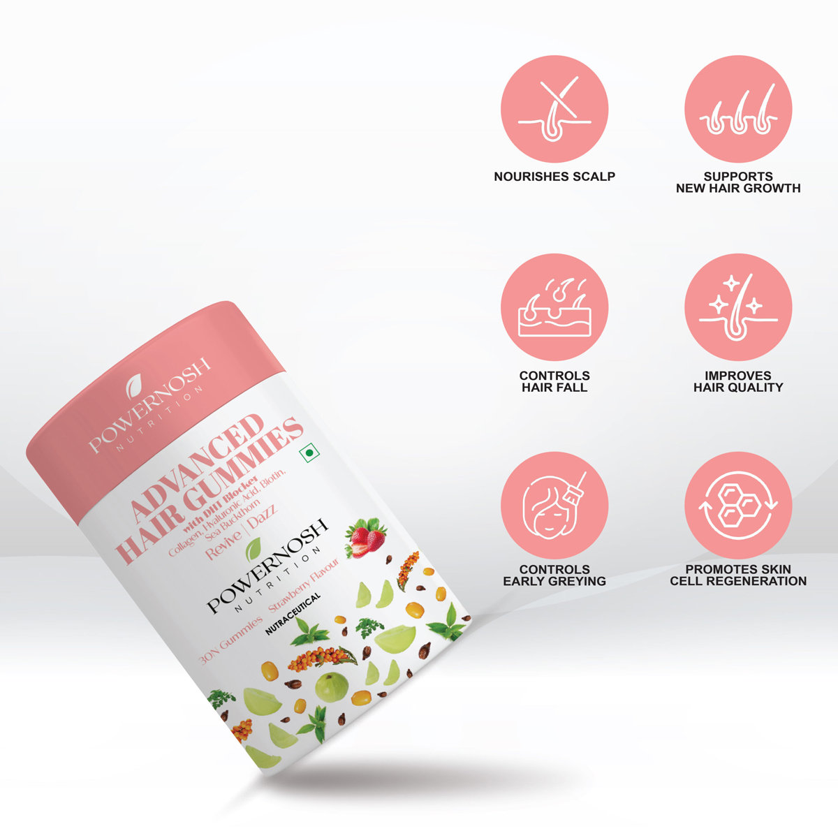 Powernosh Nutrition Advanced Hair Gummies Strawberry Flavour, 30 Count, Pack of 1 Powernosh Nutrition Advanced Hair Gummies Strawberry Flavour, 30 Count, Pack of 1