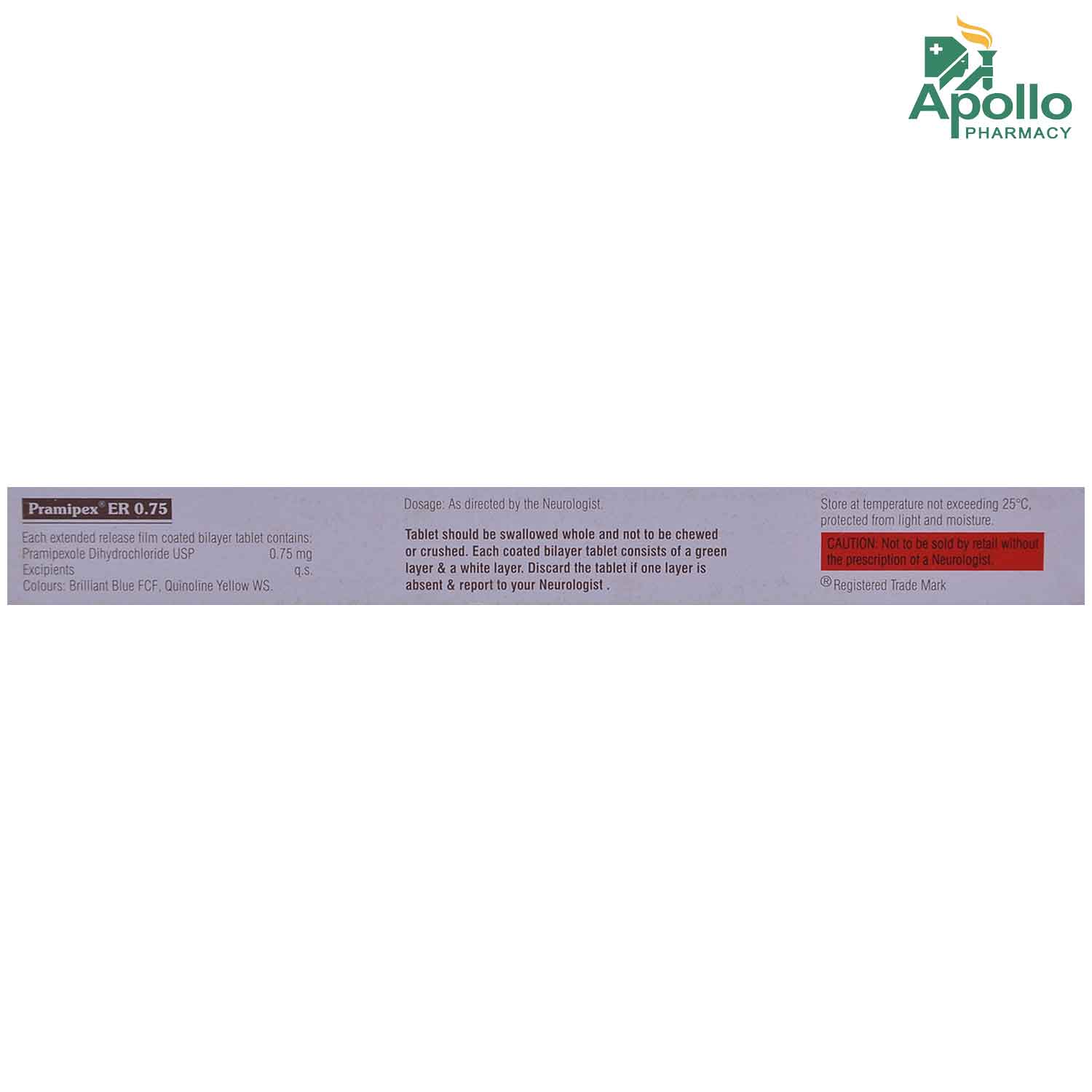 Pramipex ER 0.75 Tablet 10's, Pack of 10 TABLETS Pramipex ER 0.75 Tablet 10's, Pack of 10 TABLETS