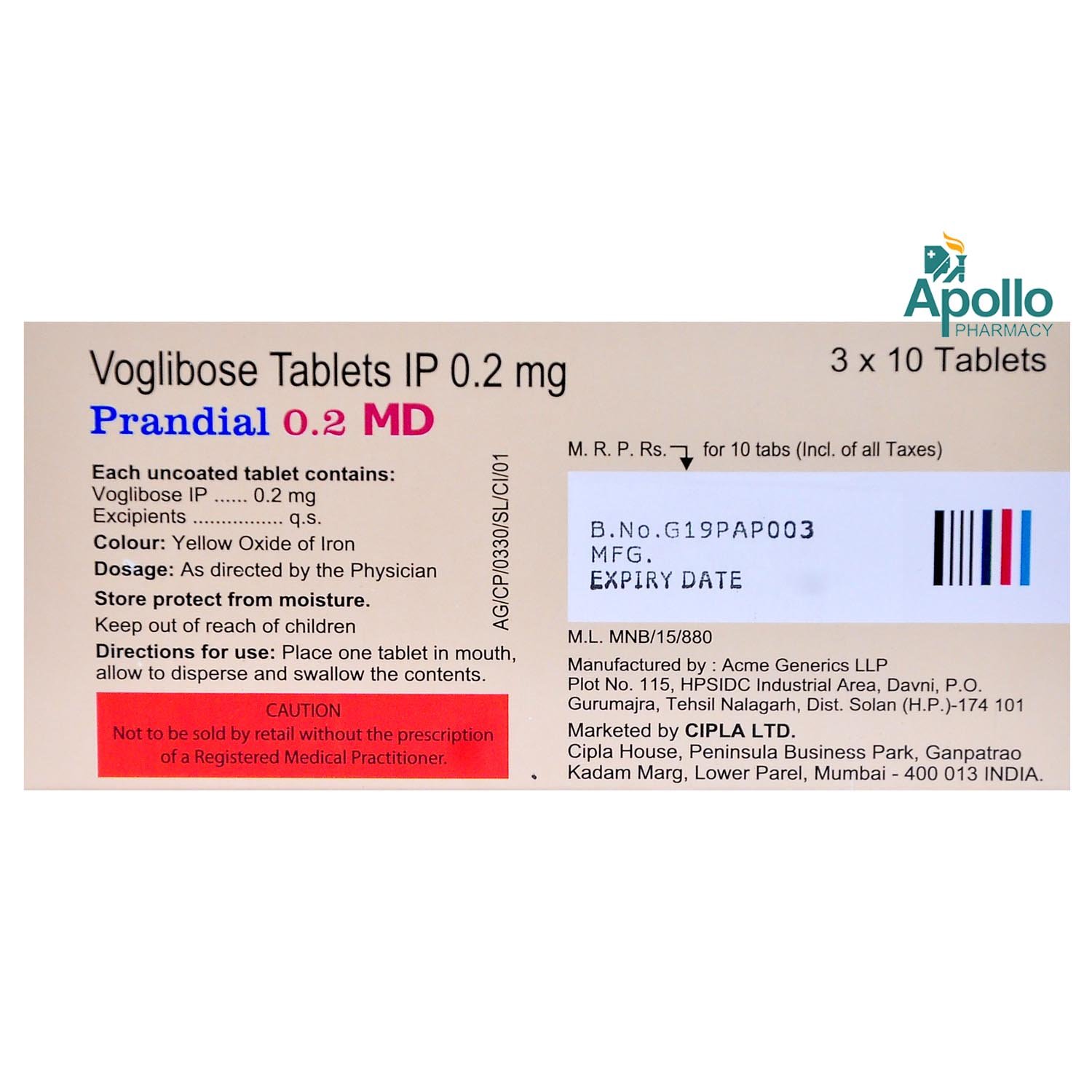 Prandial 0.2 MD Tablet 10's, Pack of 10 TABLETS Prandial 0.2 MD Tablet 10's, Pack of 10 TABLETS