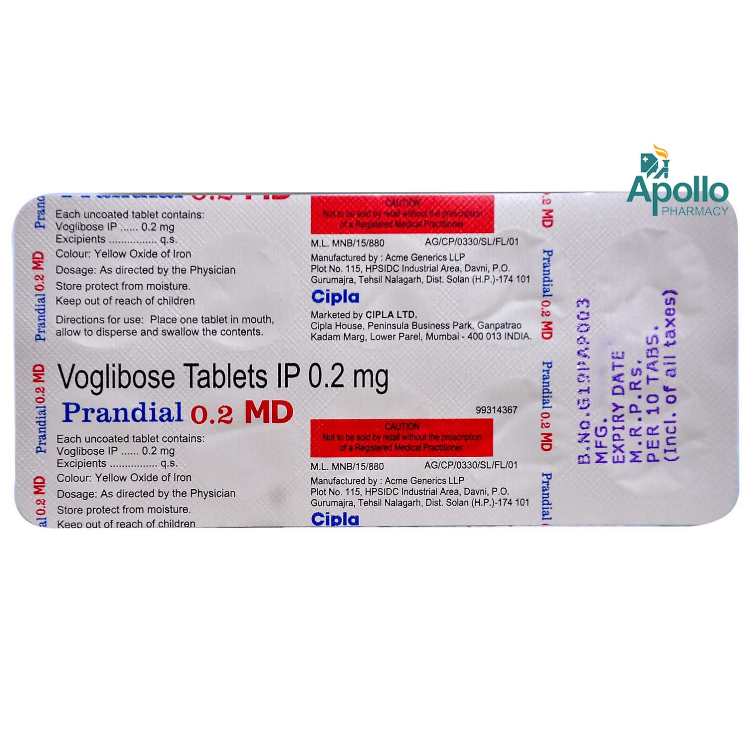 Prandial 0.2 MD Tablet 10's, Pack of 10 TABLETS Prandial 0.2 MD Tablet 10's, Pack of 10 TABLETS