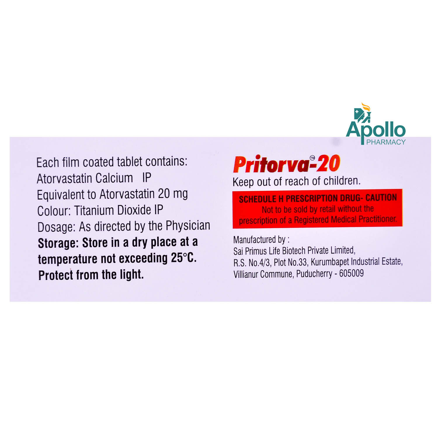 Pritorva 20 mg Tablet 10's, Pack of 10 TABLETS Pritorva 20 mg Tablet 10's, Pack of 10 TABLETS