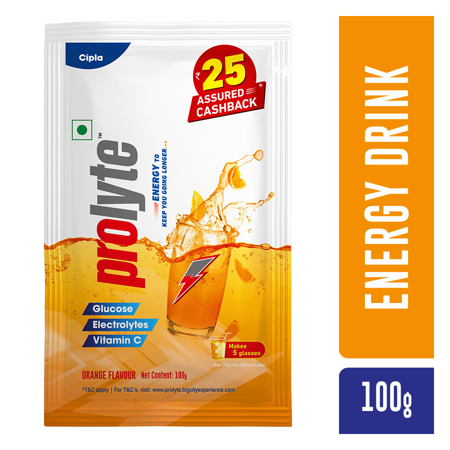 Prolyte Orange Flavour Electrolyte Powder, 100 gm, Pack of 1 Prolyte Orange Flavour Electrolyte Powder, 100 gm, Pack of 1