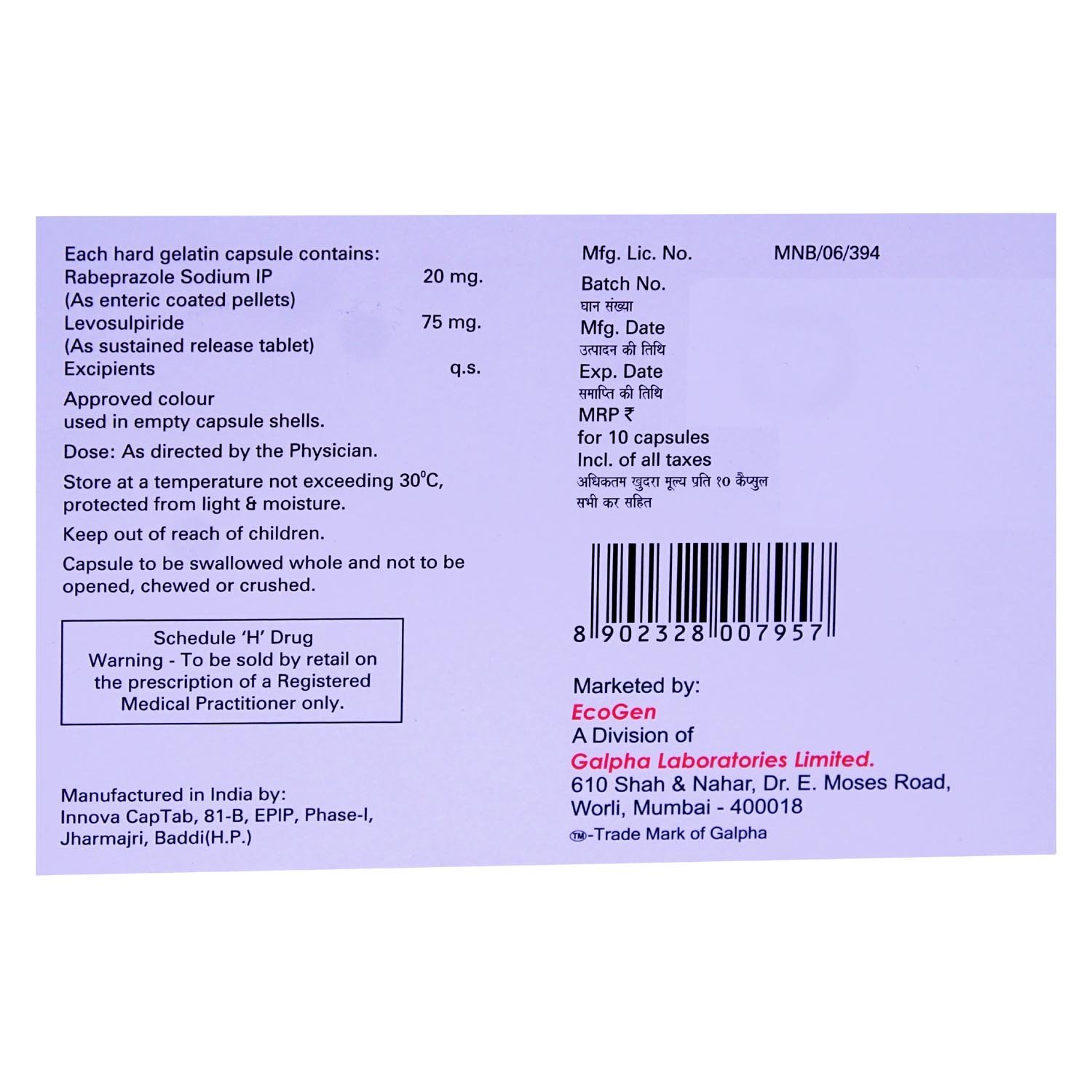 Rabigal L Capsule 10's, Pack of 10 Rabigal L Capsule 10's, Pack of 10