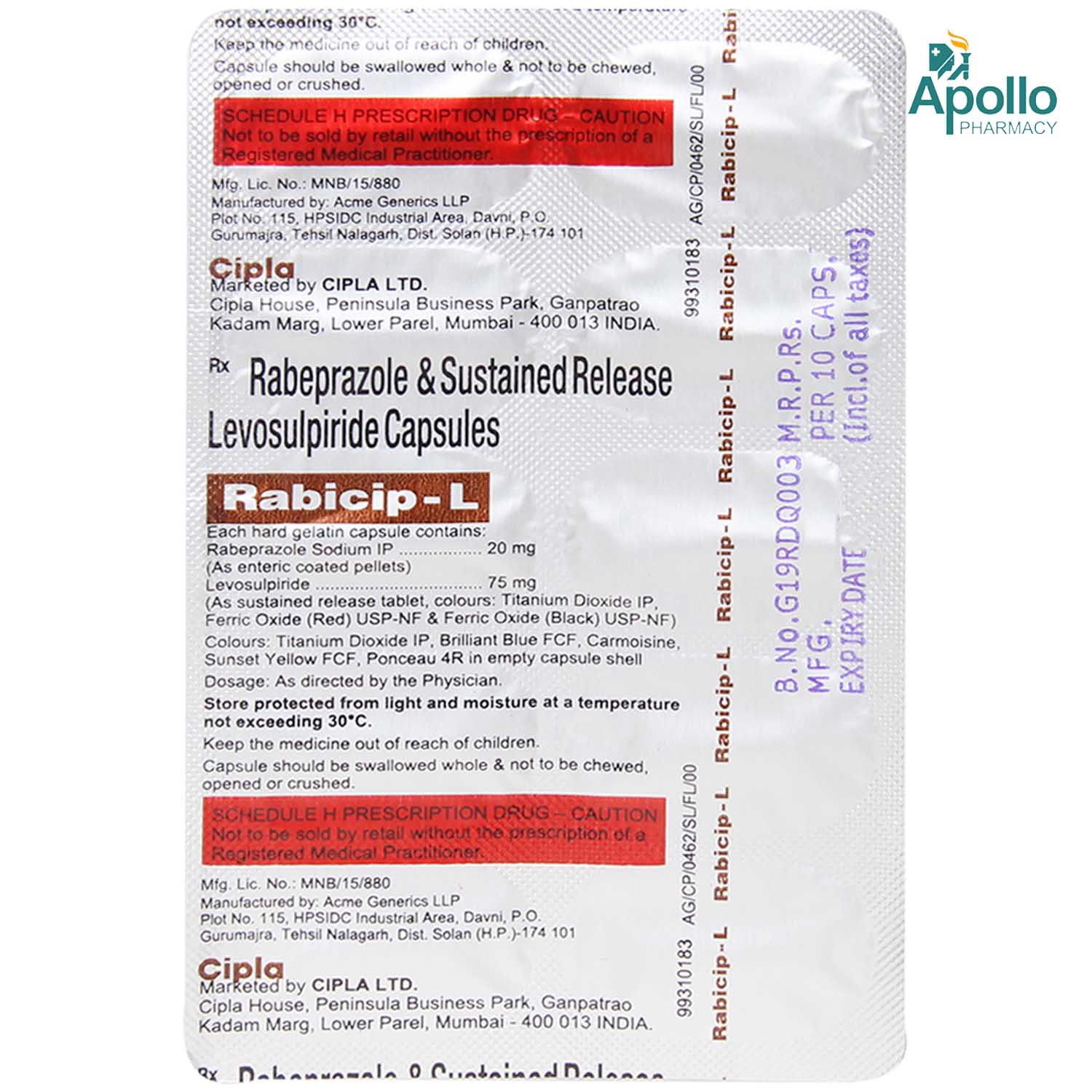 Rabicip L Capsule 10's, Pack of 10 Rabicip L Capsule 10's, Pack of 10