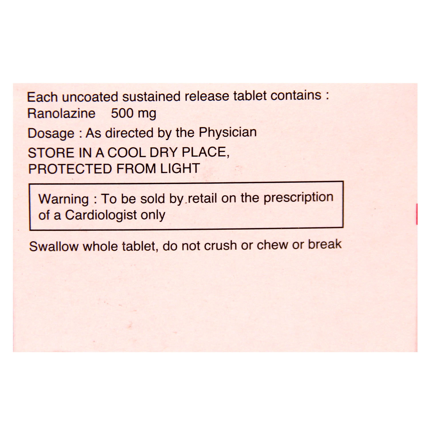 Ranolaz 500 mg Tablet 10's, Pack of 10 TABLETS Ranolaz 500 mg Tablet 10's, Pack of 10 TABLETS