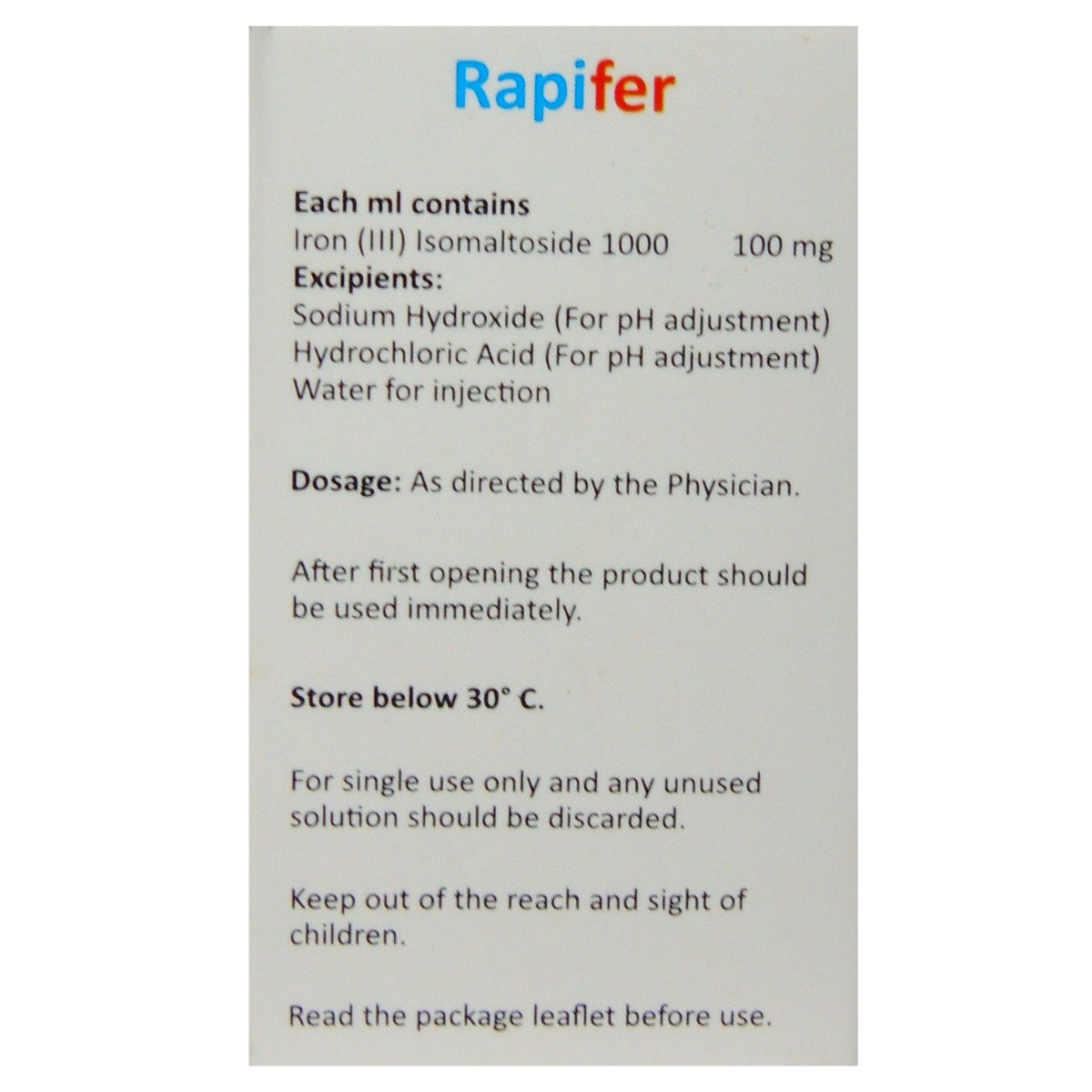 Rapifer Injection 5 ml, Pack of 1 Injection Rapifer Injection 5 ml, Pack of 1 Injection