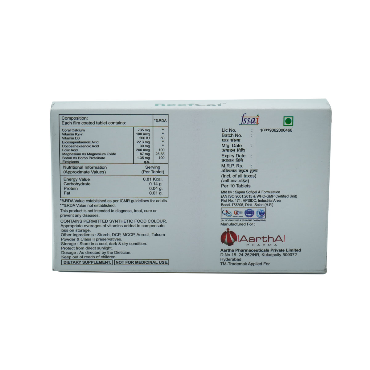 REEFCAL TABLET 10'S, Pack of 10 TabletS REEFCAL TABLET 10'S, Pack of 10 TabletS