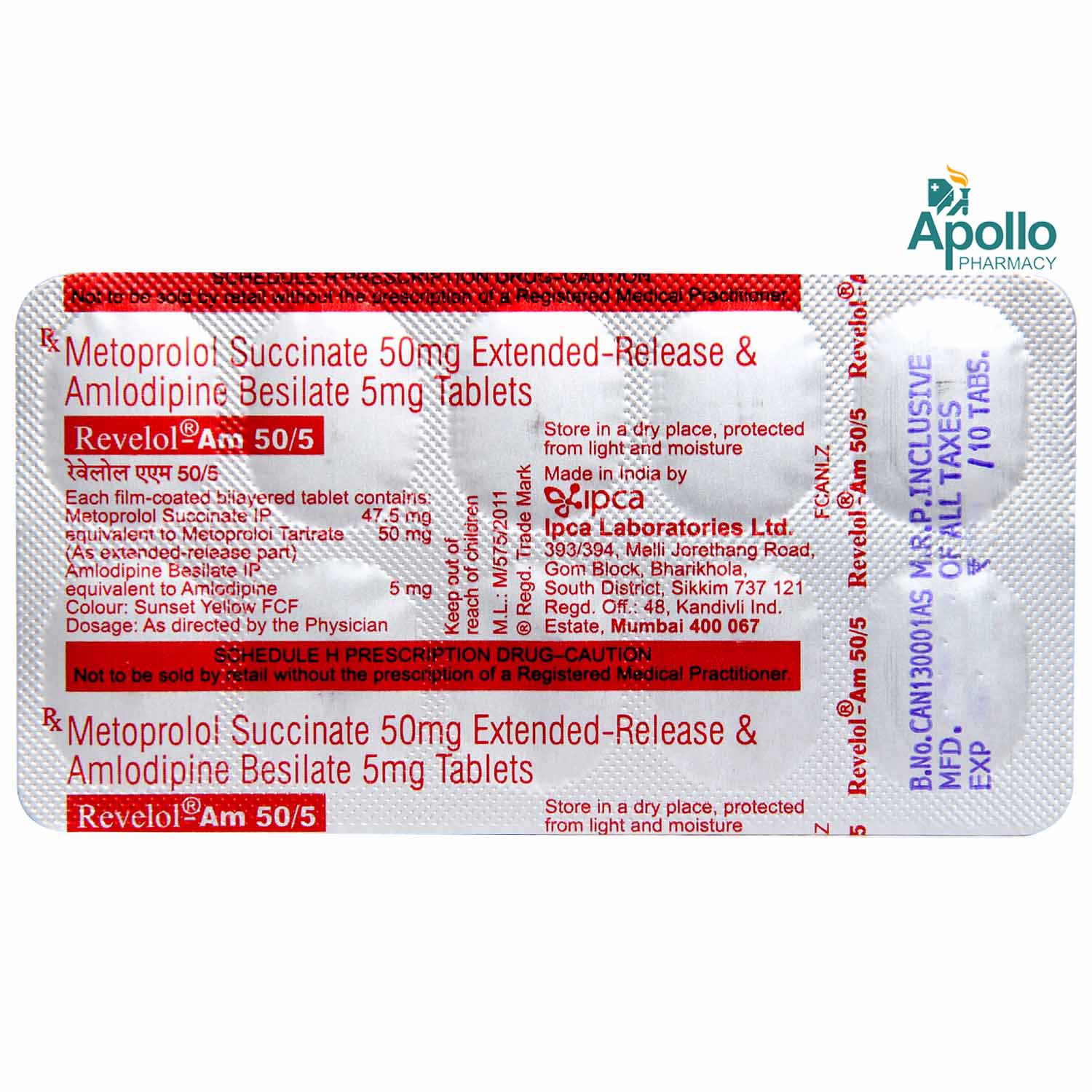 Revelol-AM 50 mg/5 mg Tablet 10's, Pack of 10 TABLETS Revelol-AM 50 mg/5 mg Tablet 10's, Pack of 10 TABLETS