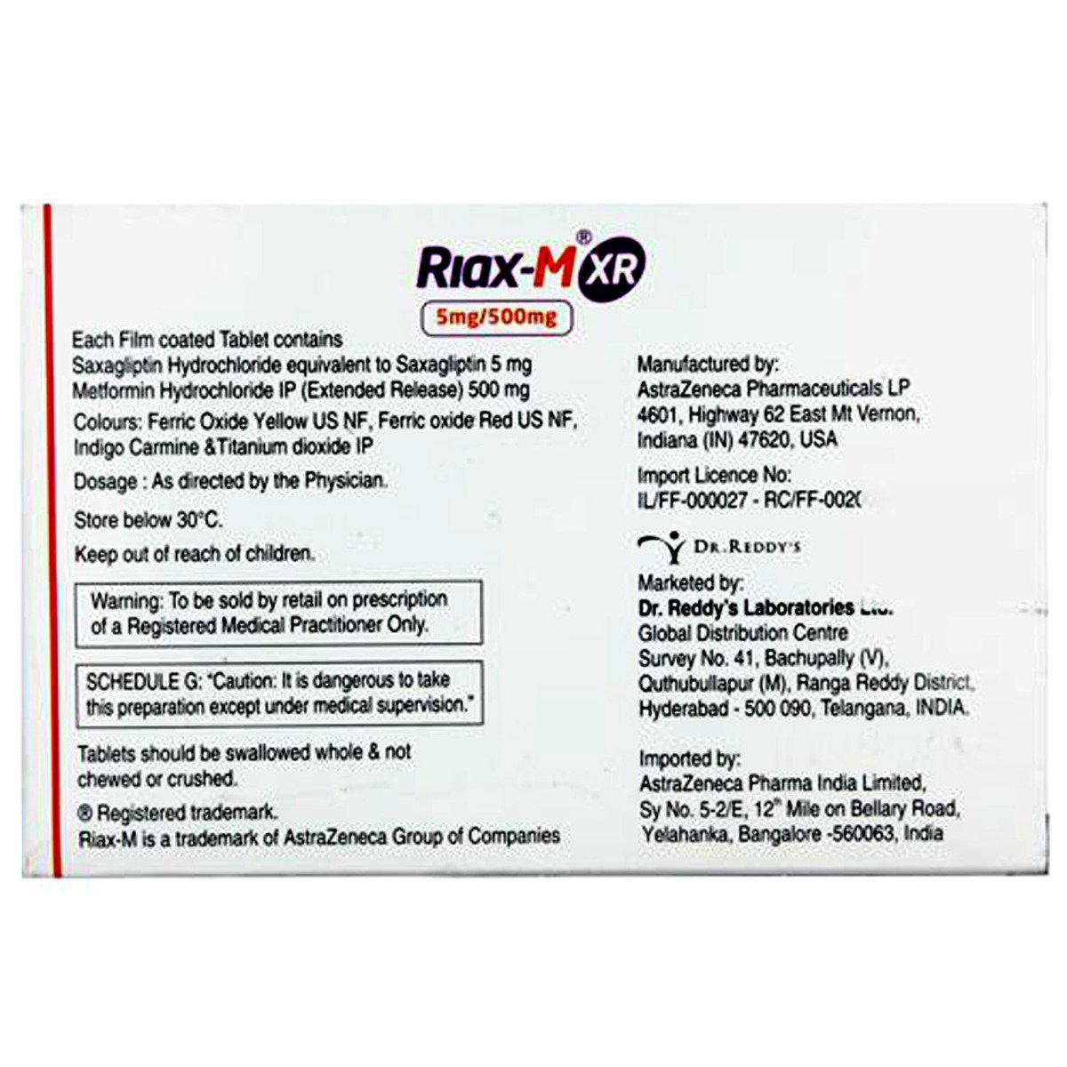 Riax-MXR 5 mg/500 mg Tablet 7's, Pack of 7 TABLETS Riax-MXR 5 mg/500 mg Tablet 7's, Pack of 7 TABLETS