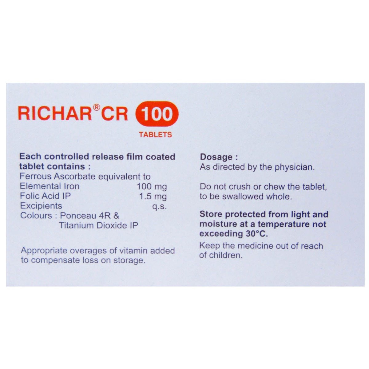 Richar CR 100 Tablet 10's, Pack of 10 TabletS Richar CR 100 Tablet 10's, Pack of 10 TabletS