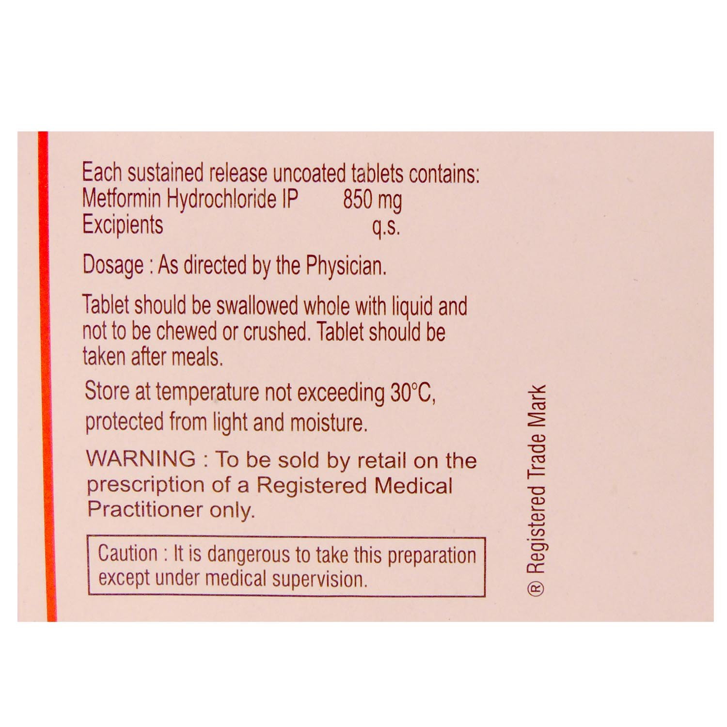 Riomet OD 850 mg Tablet 10's, Pack of 10 TABLETS Riomet OD 850 mg Tablet 10's, Pack of 10 TABLETS