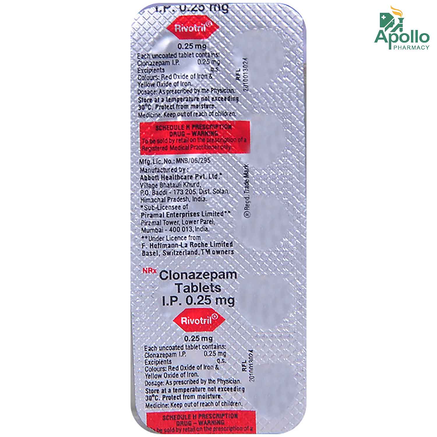 Rivotril 0.25 mg Tablet 10's, Pack of 10 TABLETS Rivotril 0.25 mg Tablet 10's, Pack of 10 TABLETS