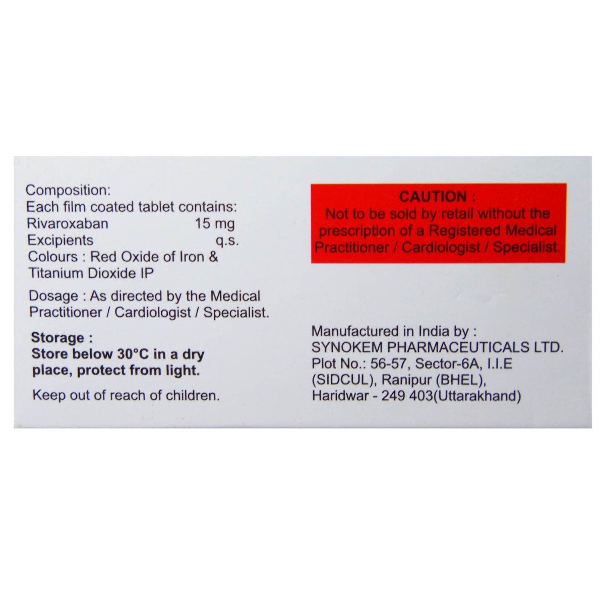 Rivalto 15 Tablet 14's, Pack of 14 TABLETS Rivalto 15 Tablet 14's, Pack of 14 TABLETS