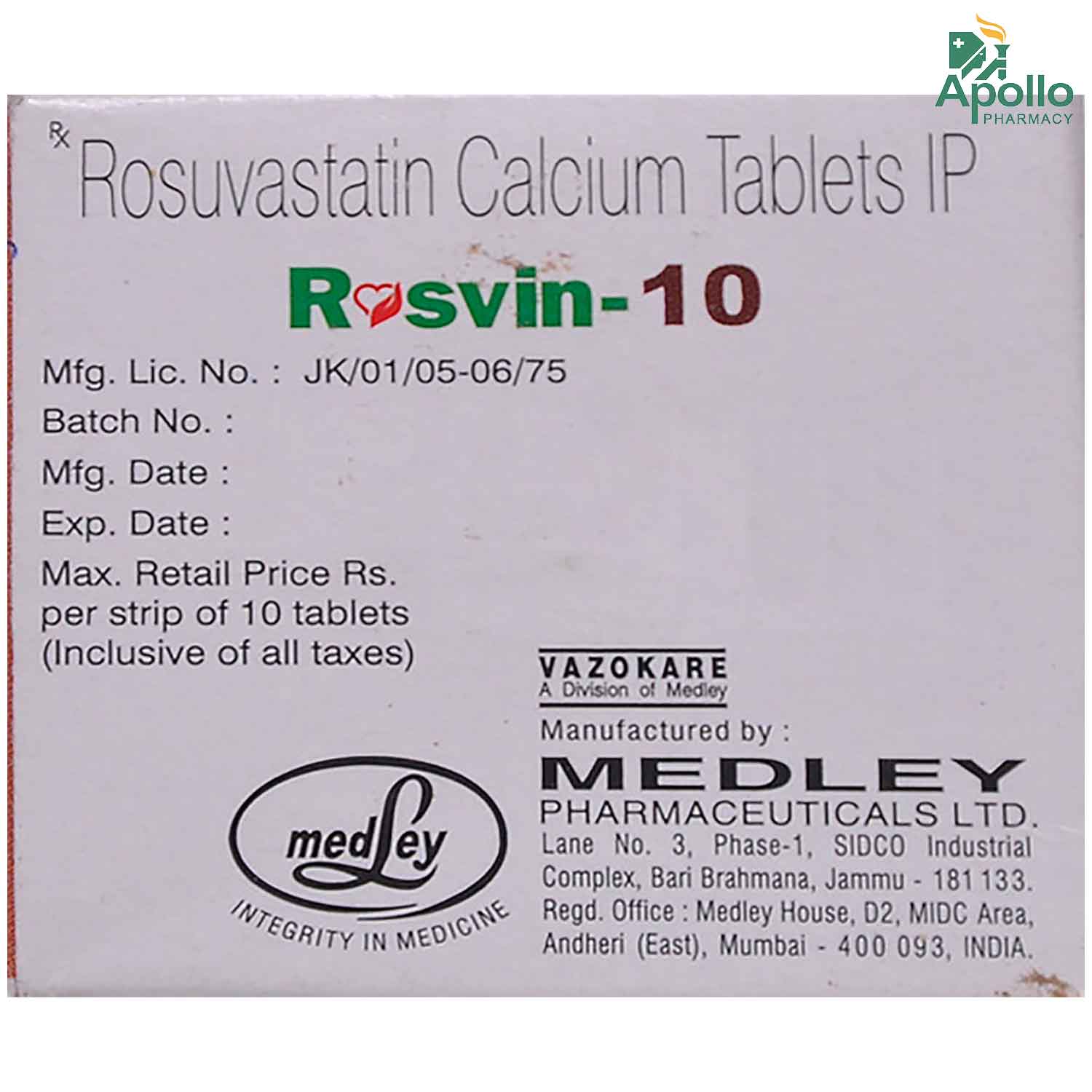 Rosvin-10 Tablet 10's, Pack of 10 TABLETS Rosvin-10 Tablet 10's, Pack of 10 TABLETS