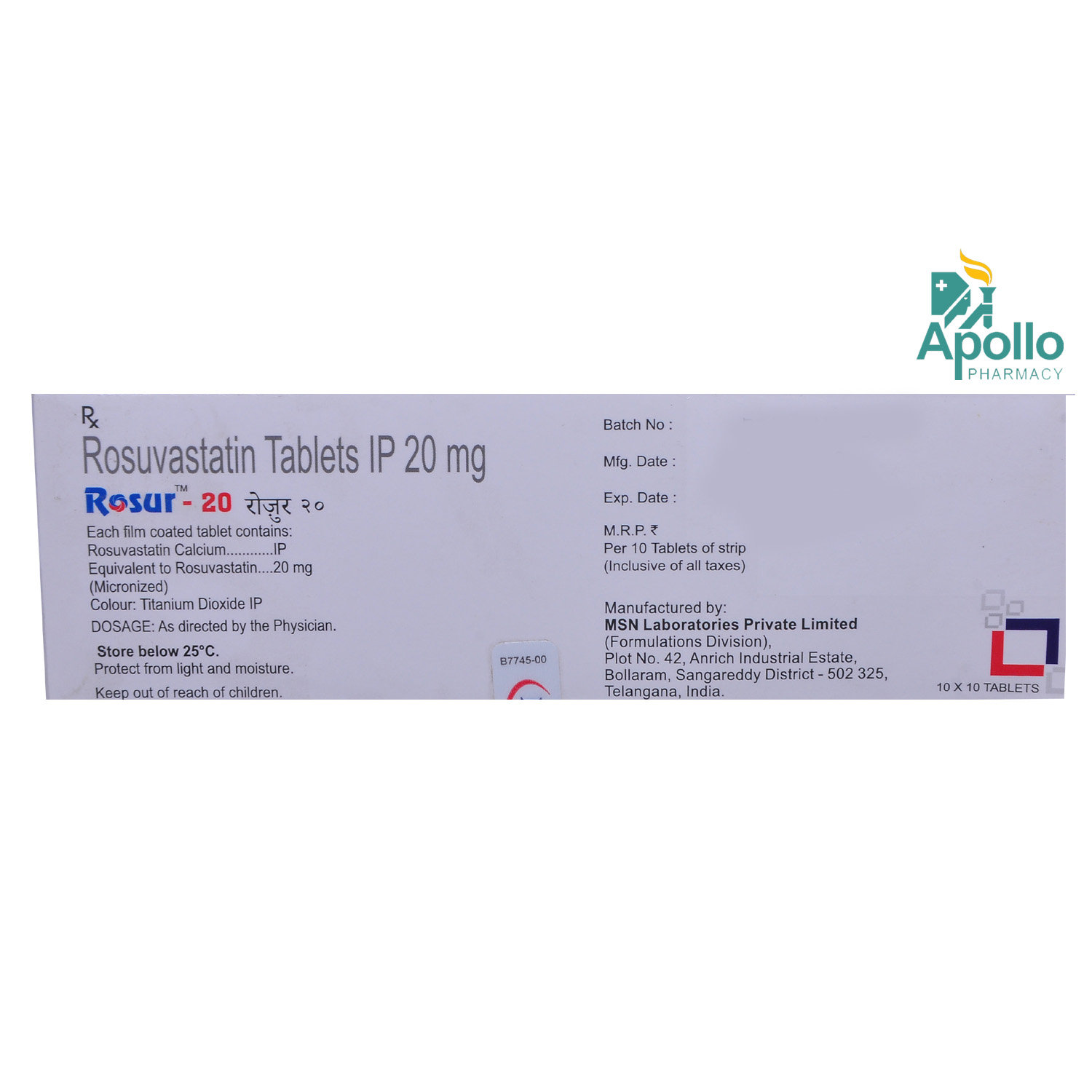 Rosur-20 Tablet 10's, Pack of 10 TABLETS Rosur-20 Tablet 10's, Pack of 10 TABLETS