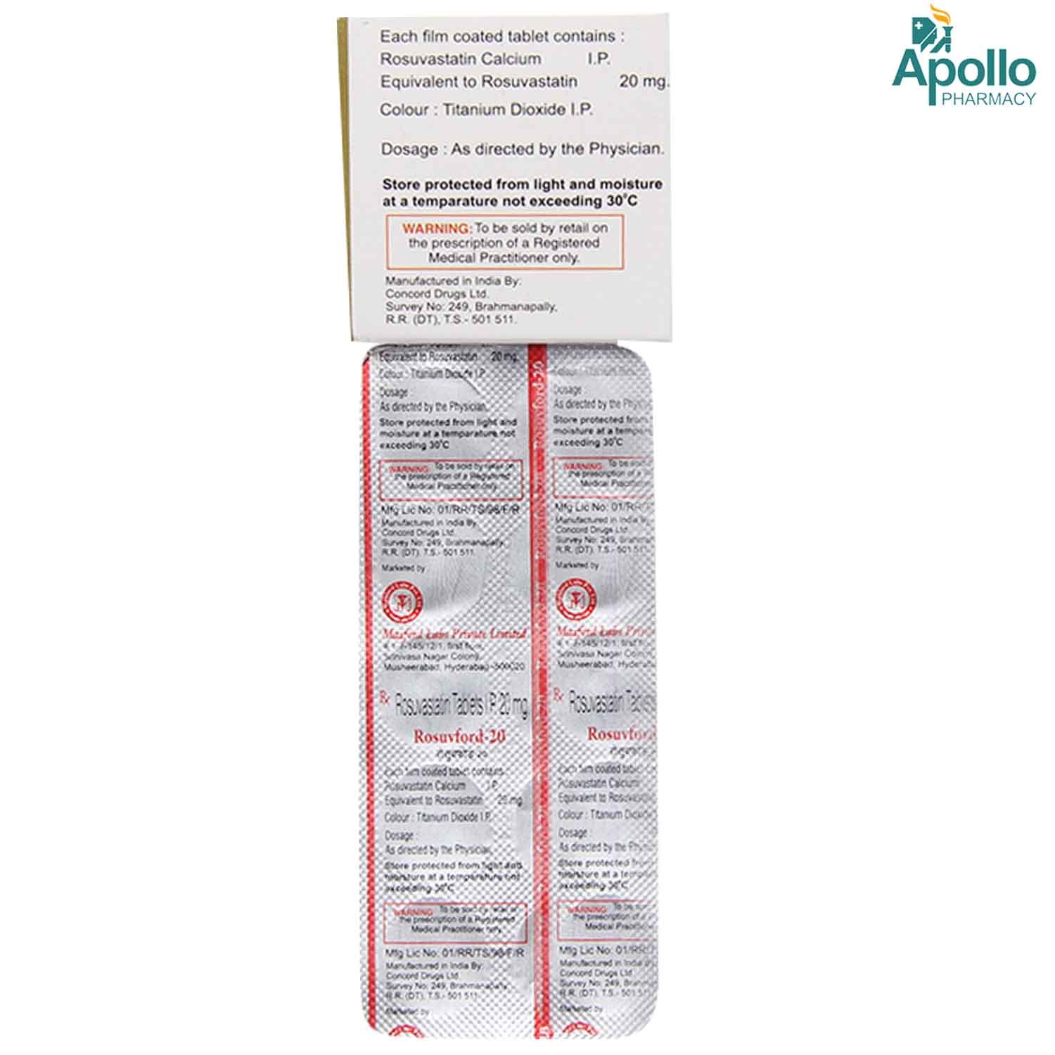 Rosuvford 20 Tablet 10's, Pack of 10 TABLETS Rosuvford 20 Tablet 10's, Pack of 10 TABLETS