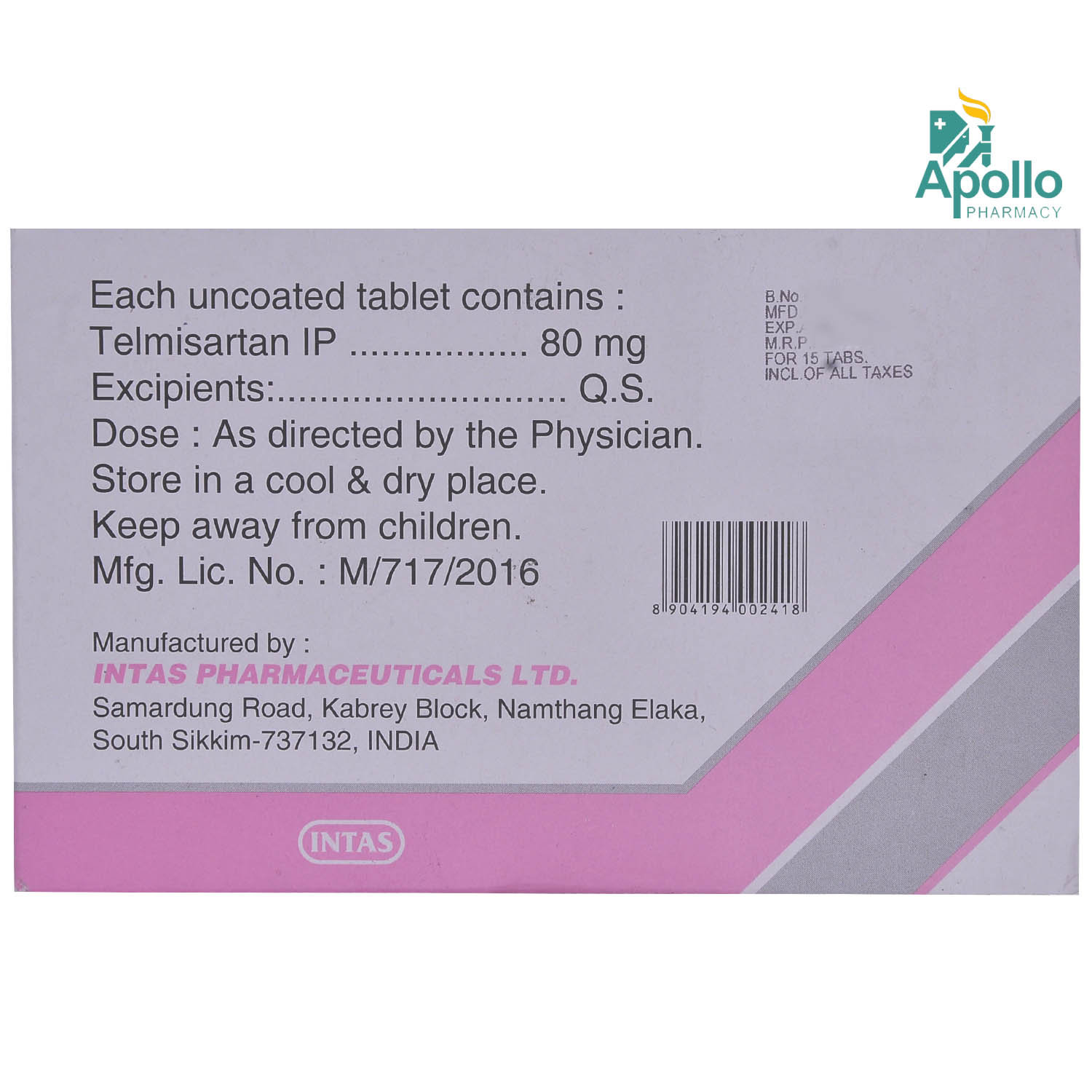 Sartel-80 Tablet 15's, Pack of 15 TabletS Sartel-80 Tablet 15's, Pack of 15 TabletS