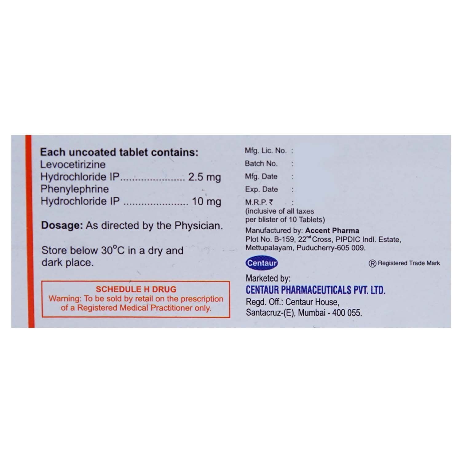 Sinarest Levo Tablet 10's, Pack of 10 TABLETS Sinarest Levo Tablet 10's, Pack of 10 TABLETS