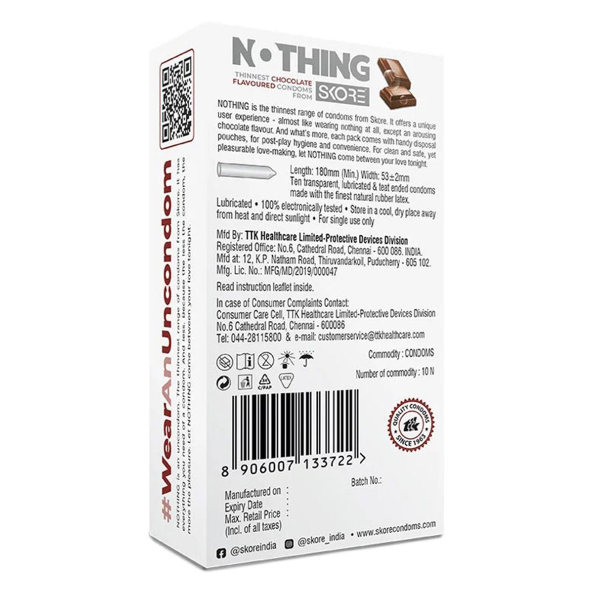 Skore Nothing Chocolate Flavour Condoms, 10 Count, Pack of 1 Skore Nothing Chocolate Flavour Condoms, 10 Count, Pack of 1