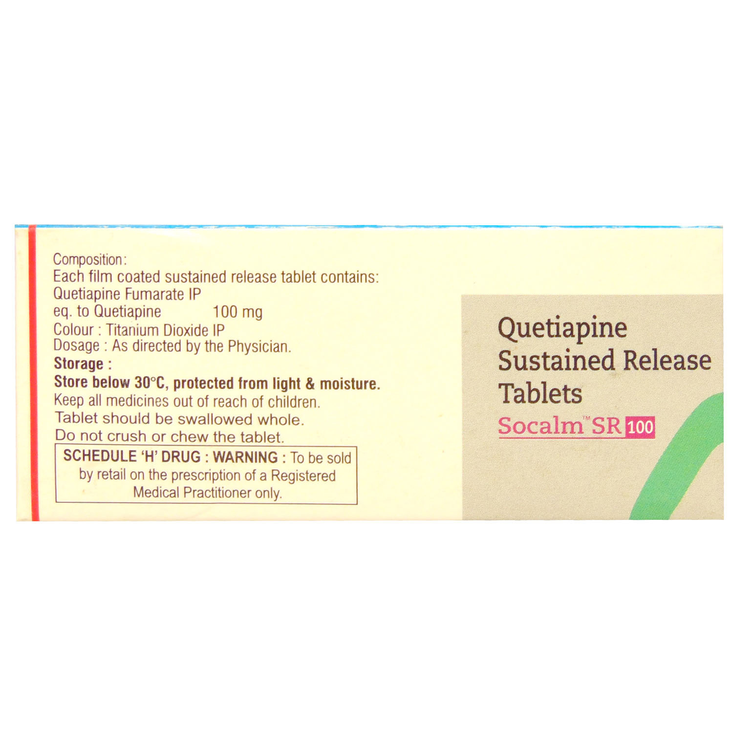 SOCALM SR 100MG TABLET, Pack of 10 TABLETS SOCALM SR 100MG TABLET, Pack of 10 TABLETS