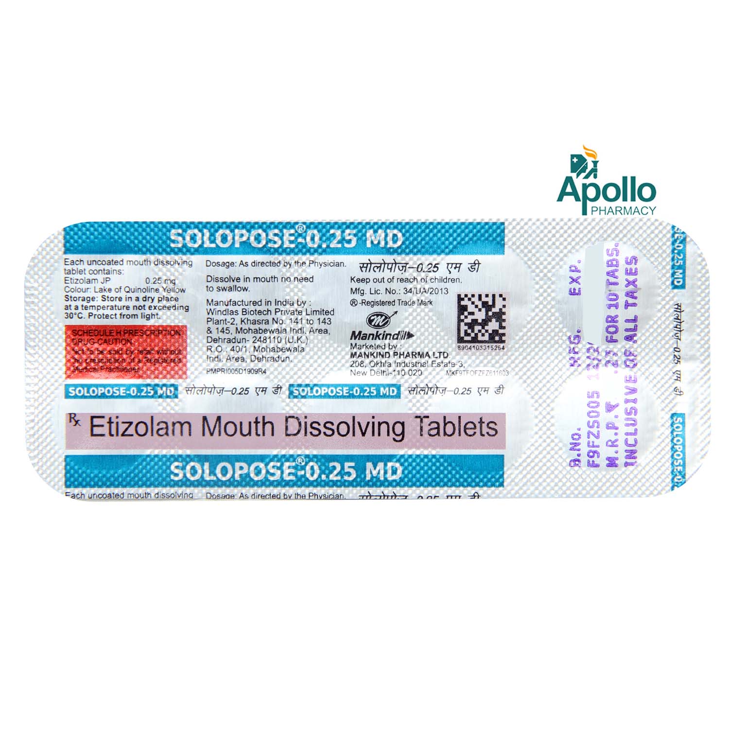 Solopose-0.25 MD Tablet 10's, Pack of 10 TABLETS Solopose-0.25 MD Tablet 10's, Pack of 10 TABLETS