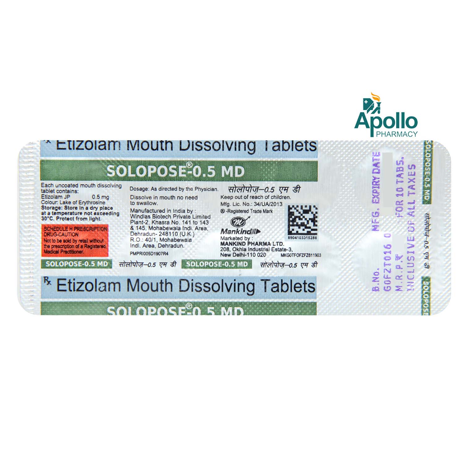 Solopose-0.5 MD Tablet 10's, Pack of 10 TABLETS Solopose-0.5 MD Tablet 10's, Pack of 10 TABLETS