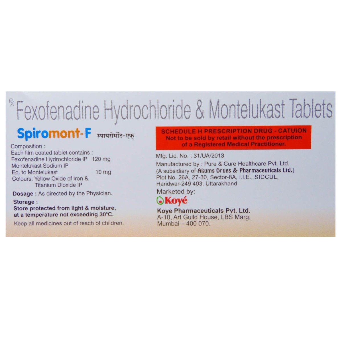 Spiromont-F Tablet 10's, Pack of 10 TABLETS Spiromont-F Tablet 10's, Pack of 10 TABLETS