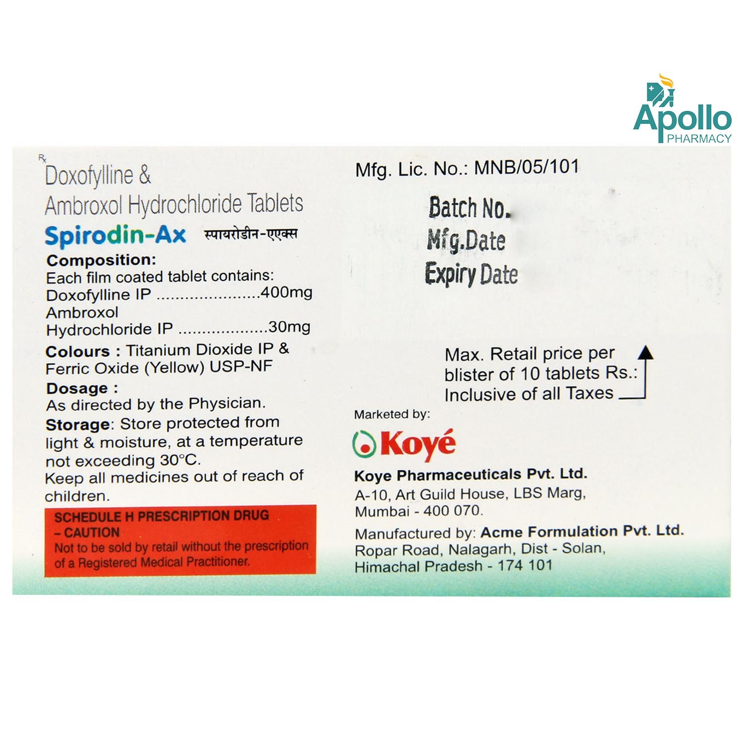 Spirodin Ax Tablet 10s, Pack of 10 TabletS Spirodin Ax Tablet 10s, Pack of 10 TabletS
