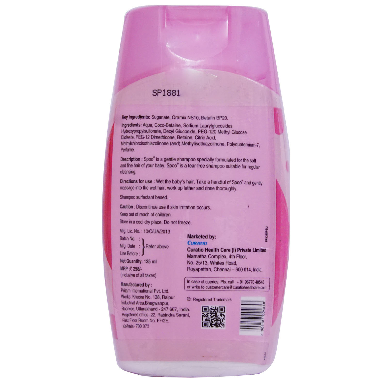 Spoo Tear Free Shampoo 125 ml, Pack of 1 Spoo Tear Free Shampoo 125 ml, Pack of 1