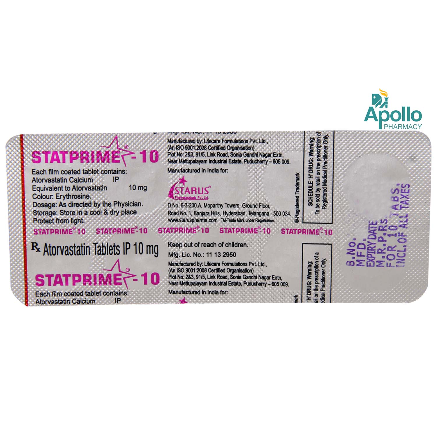 STATPRIME 10MG TABLET, Pack of 10 TABLETS STATPRIME 10MG TABLET, Pack of 10 TABLETS