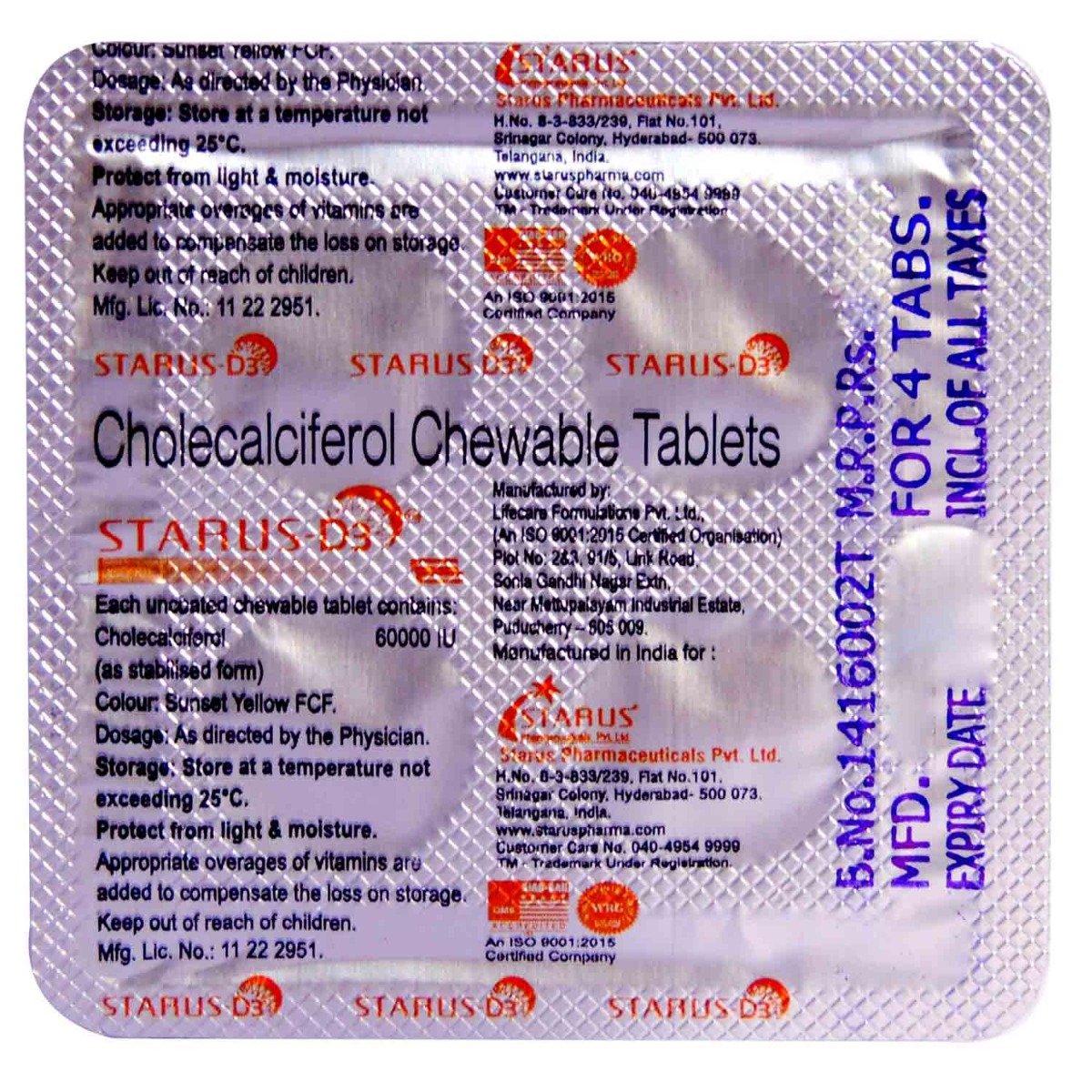 Starus D3 60K IU Tablet 4's, Pack of 1 Starus D3 60K IU Tablet 4's, Pack of 1