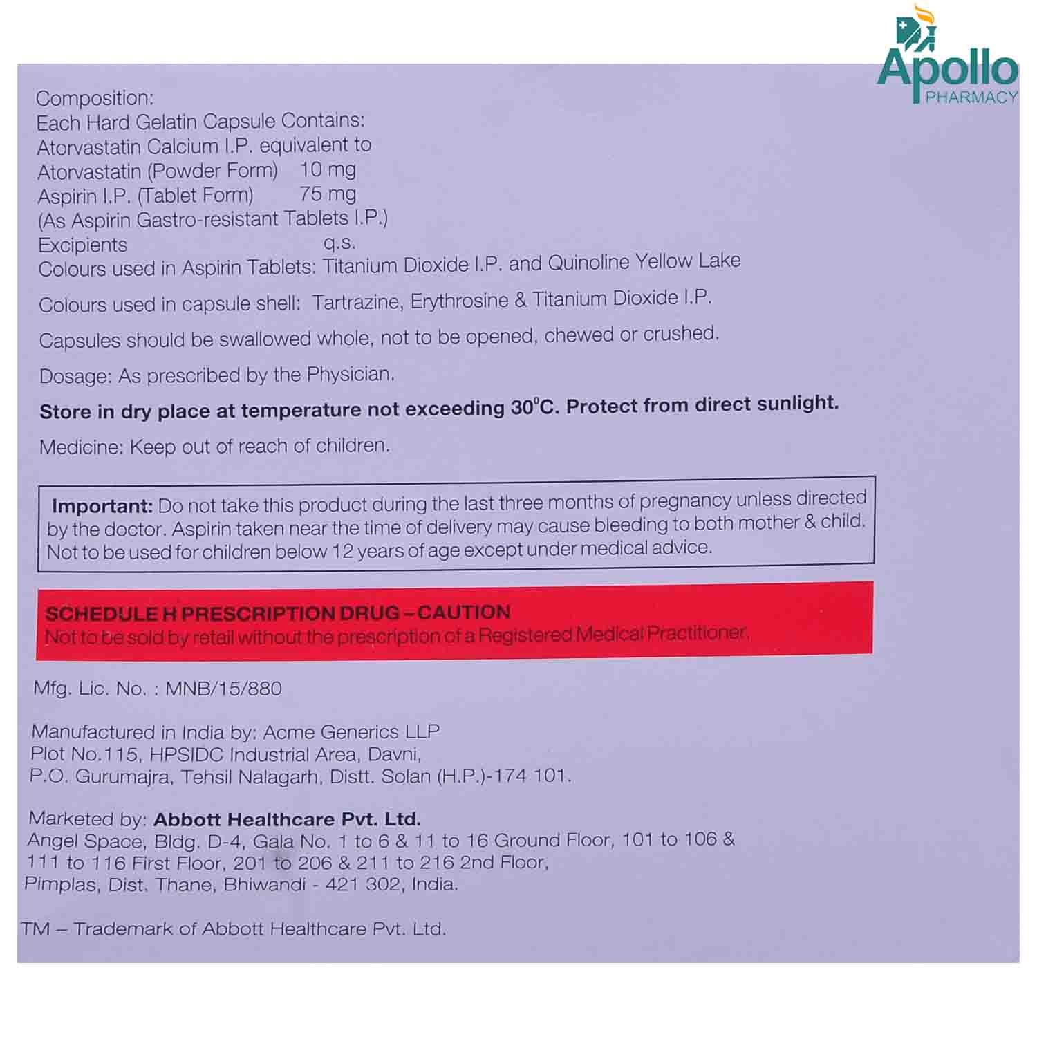Stator ASP 75 Capsule 15's, Pack of 15 CAPSULES Stator ASP 75 Capsule 15's, Pack of 15 CAPSULES