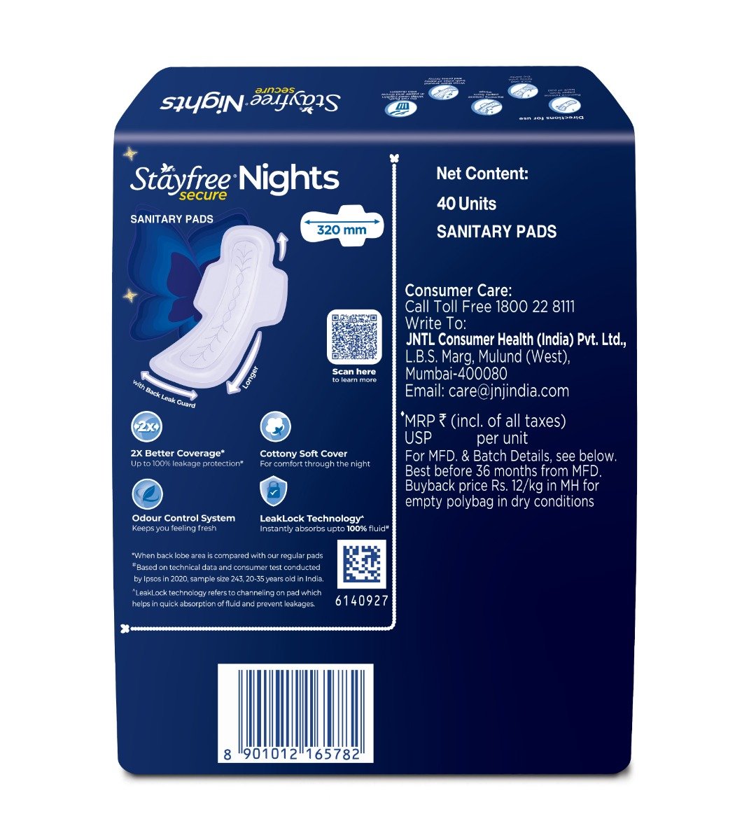 Stayfree Secure Nights Cottony Comfort Pads XXL, 40 Count, Pack of 1 Stayfree Secure Nights Cottony Comfort Pads XXL, 40 Count, Pack of 1