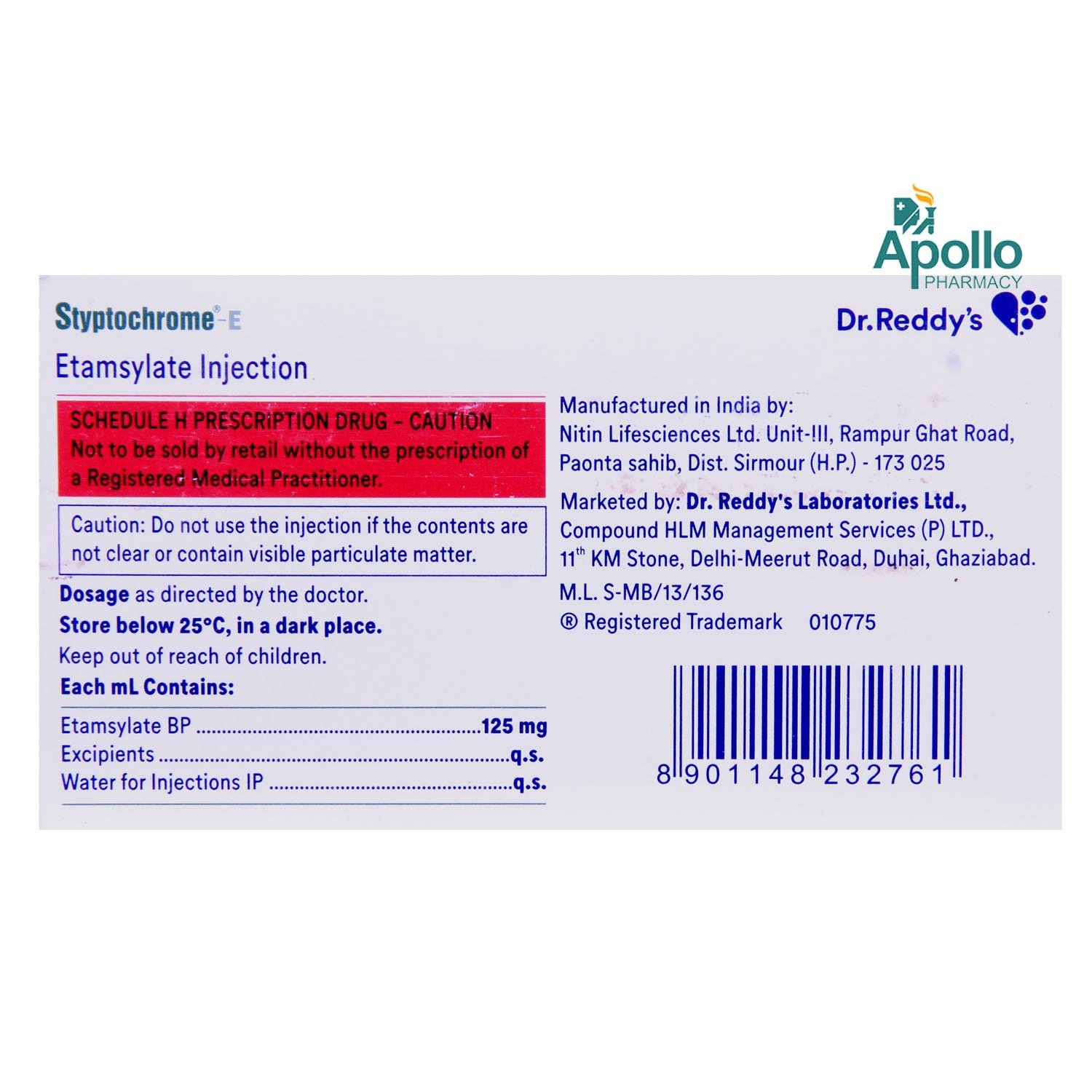 STYPTOCHROME E INJECTION 1ML, Pack of 1 Injection STYPTOCHROME E INJECTION 1ML, Pack of 1 Injection