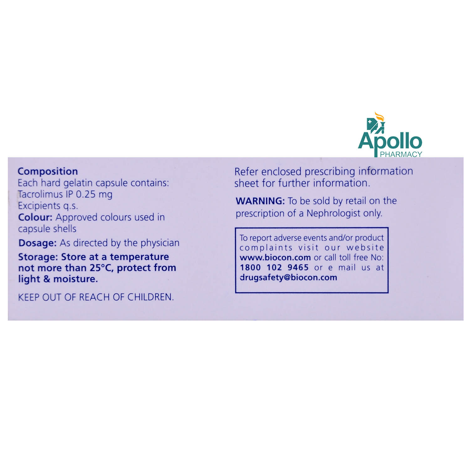 Tacrograf 0.25 Tablet 10's, Pack of 10 TABLETS Tacrograf 0.25 Tablet 10's, Pack of 10 TABLETS