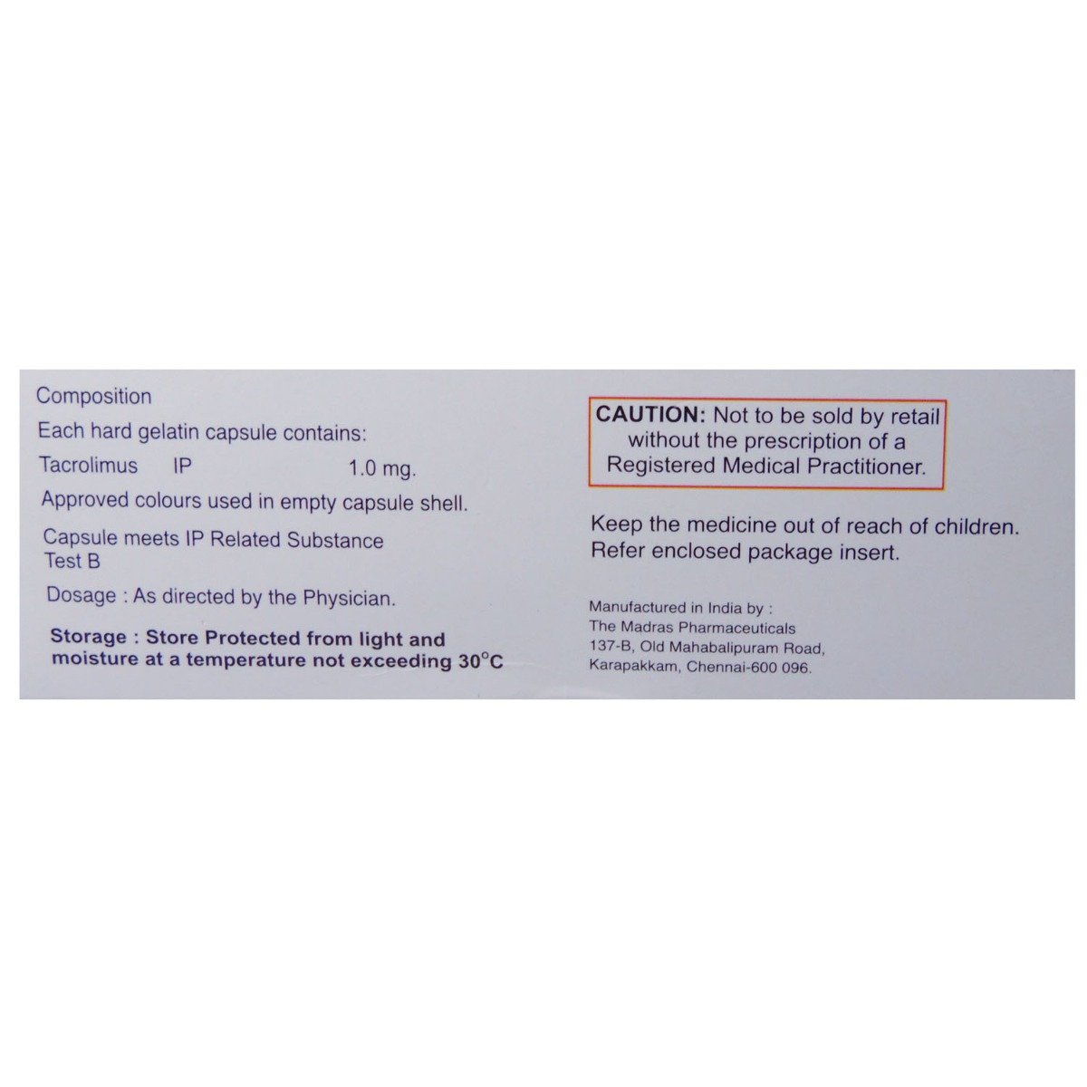 Taclog 1.0Mg Capsule 10'S, Pack of 10 CAPSULES Taclog 1.0Mg Capsule 10'S, Pack of 10 CAPSULES