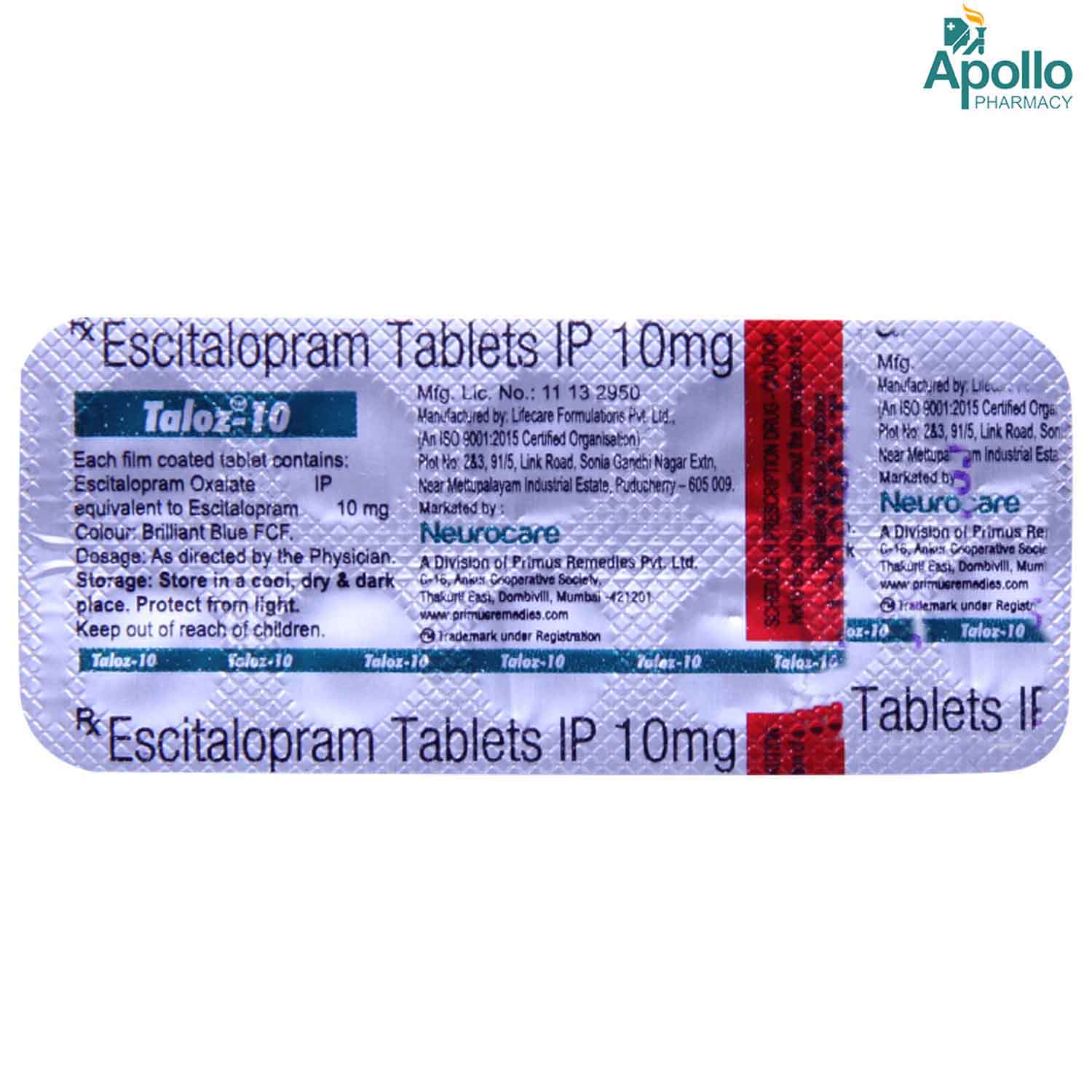 TALOZ 10MG TABLET 10'S, Pack of 10 TabletS TALOZ 10MG TABLET 10'S, Pack of 10 TabletS