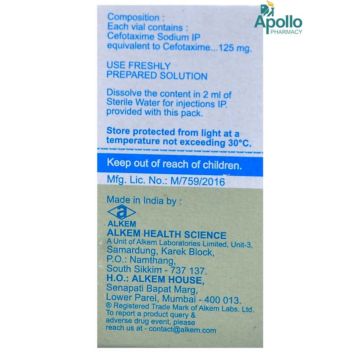 TAXIM 125MG INJECTION, Pack of 1 INJECTION TAXIM 125MG INJECTION, Pack of 1 INJECTION