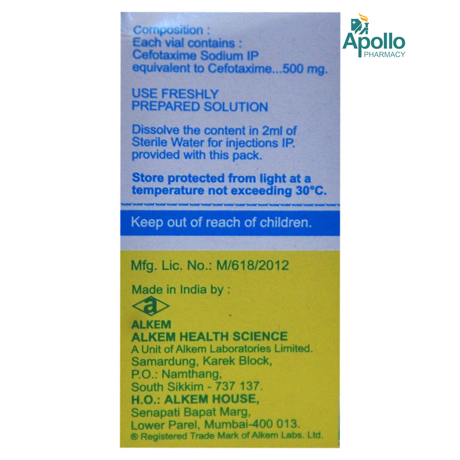 Taxim 500 mg Injection 1's, Pack of 1 INJECTION Taxim 500 mg Injection 1's, Pack of 1 INJECTION