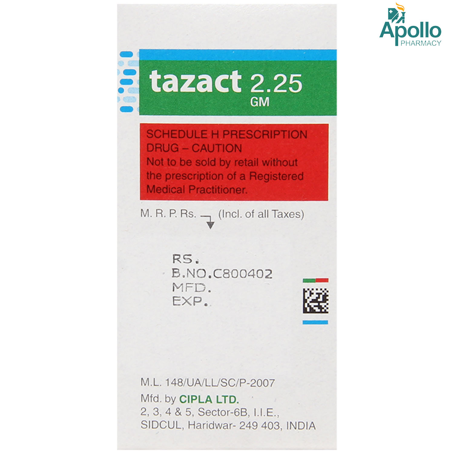 Tazact 2.25 gm Injection 1's, Pack of 1 Injection Tazact 2.25 gm Injection 1's, Pack of 1 Injection
