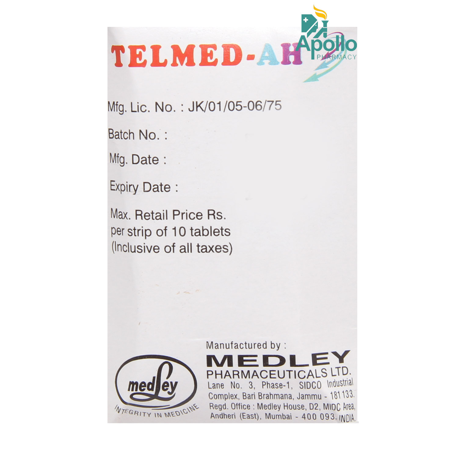 Telmed-AH Tablet 10's, Pack of 10 Telmed-AH Tablet 10's, Pack of 10