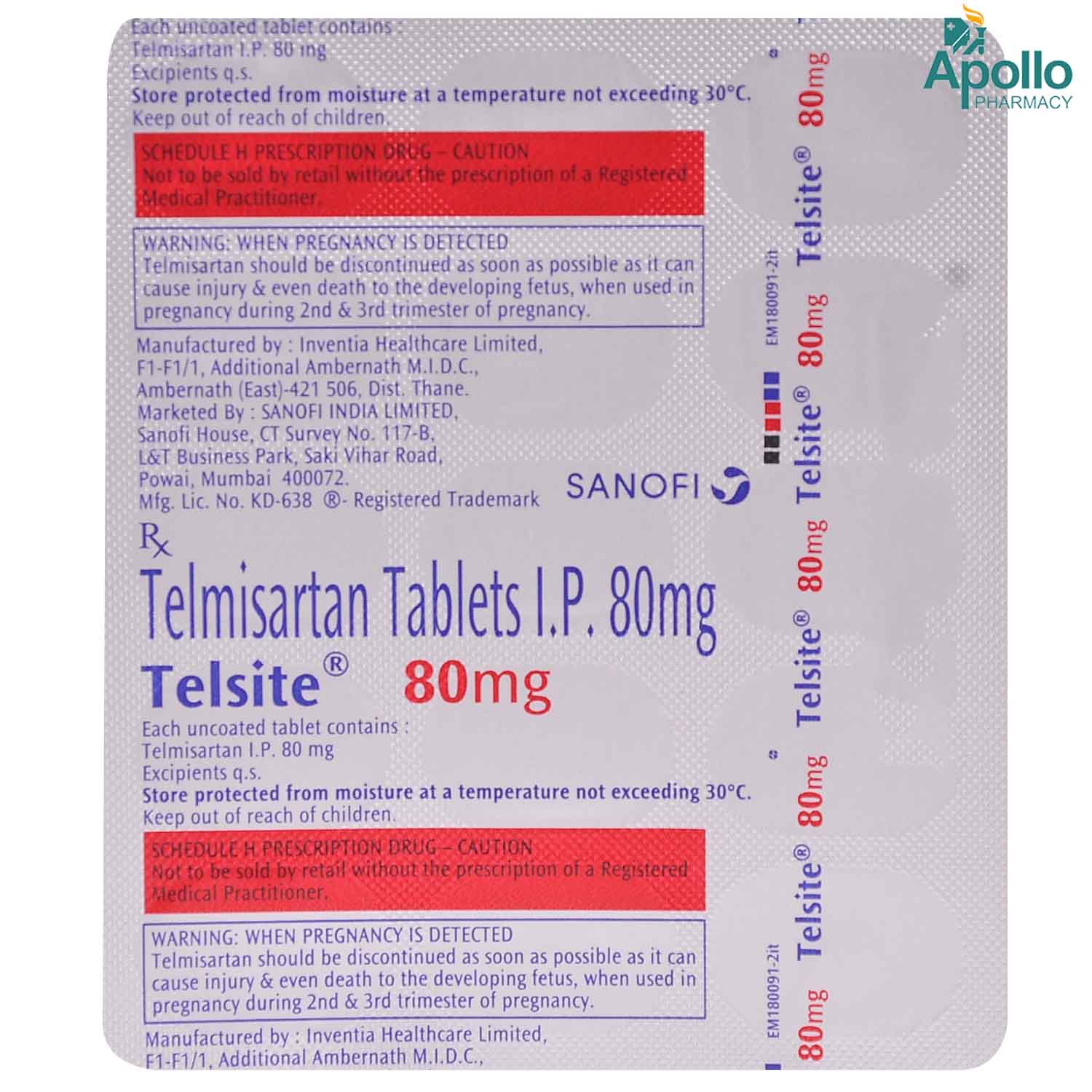 Telsite 80 mg Tablet 15's, Pack of 15 TABLETS Telsite 80 mg Tablet 15's, Pack of 15 TABLETS