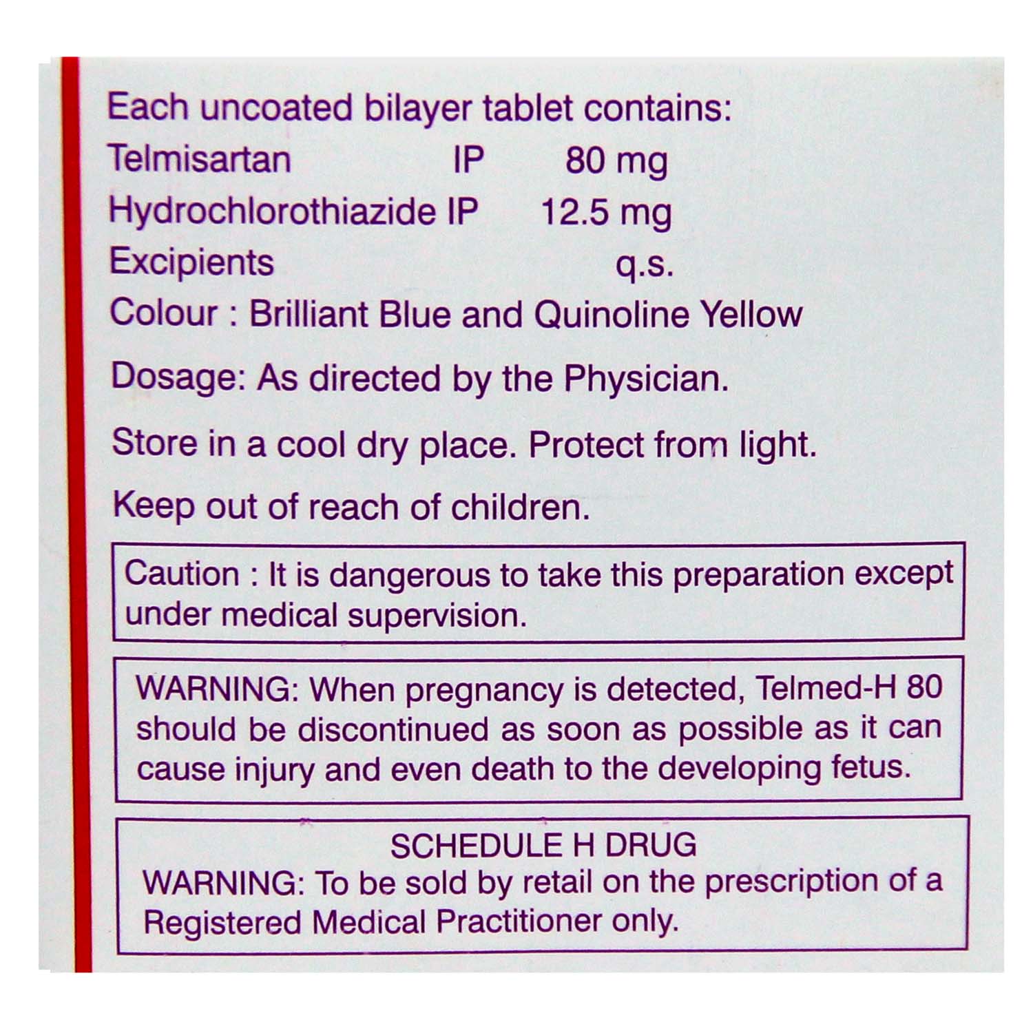 Telmed H 80 Tablet 10's, Pack of 10 Telmed H 80 Tablet 10's, Pack of 10