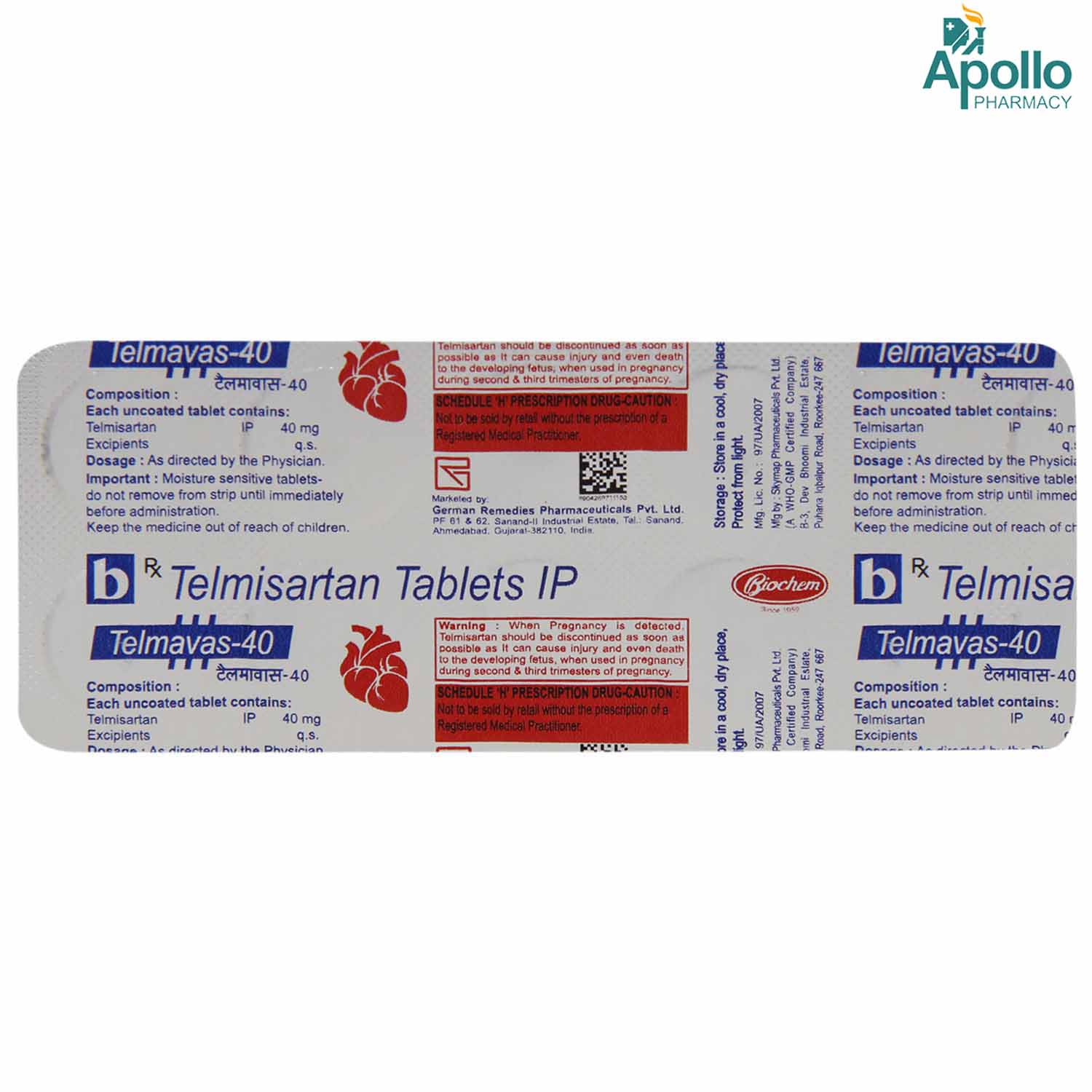 TELMAVAS 40MG TABLET, Pack of 10 TABLETS TELMAVAS 40MG TABLET, Pack of 10 TABLETS
