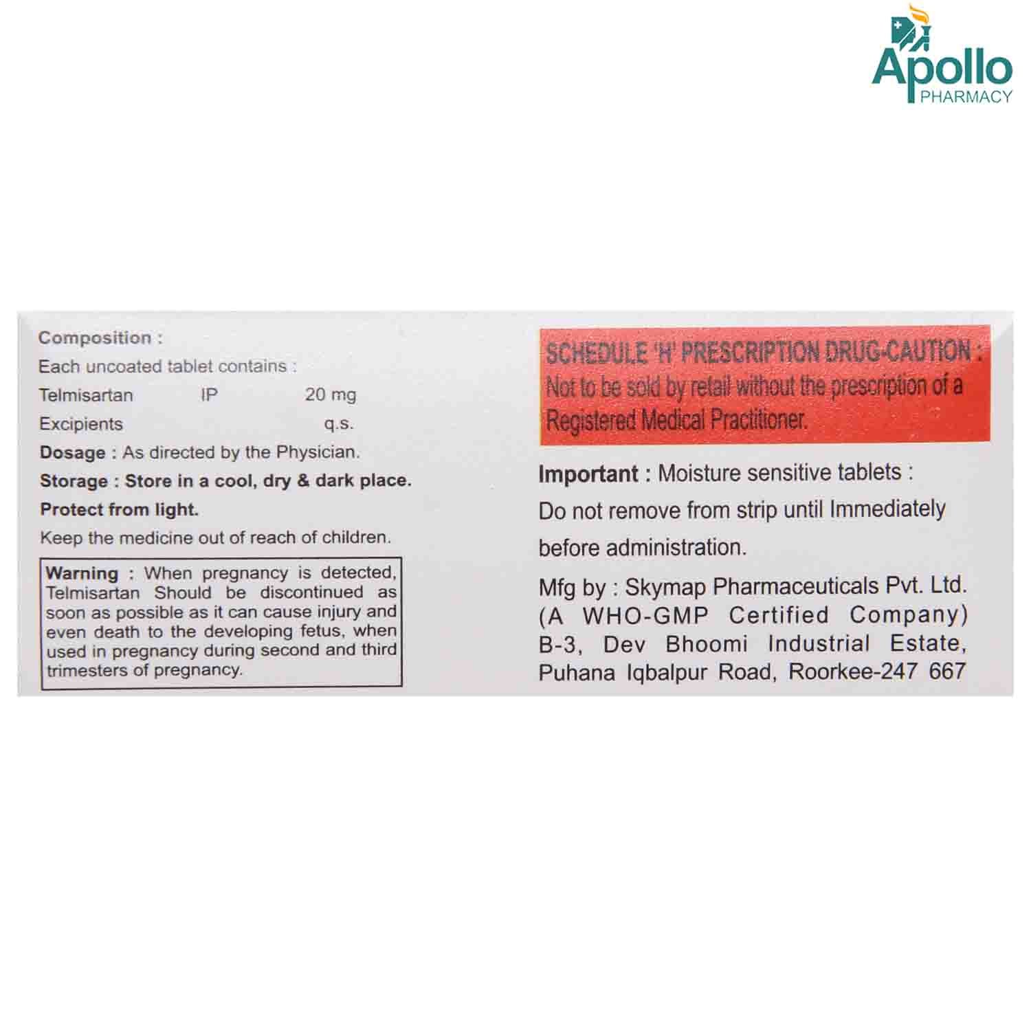 Telmavas 20 Tablet 10's, Pack of 10 TabletS Telmavas 20 Tablet 10's, Pack of 10 TabletS